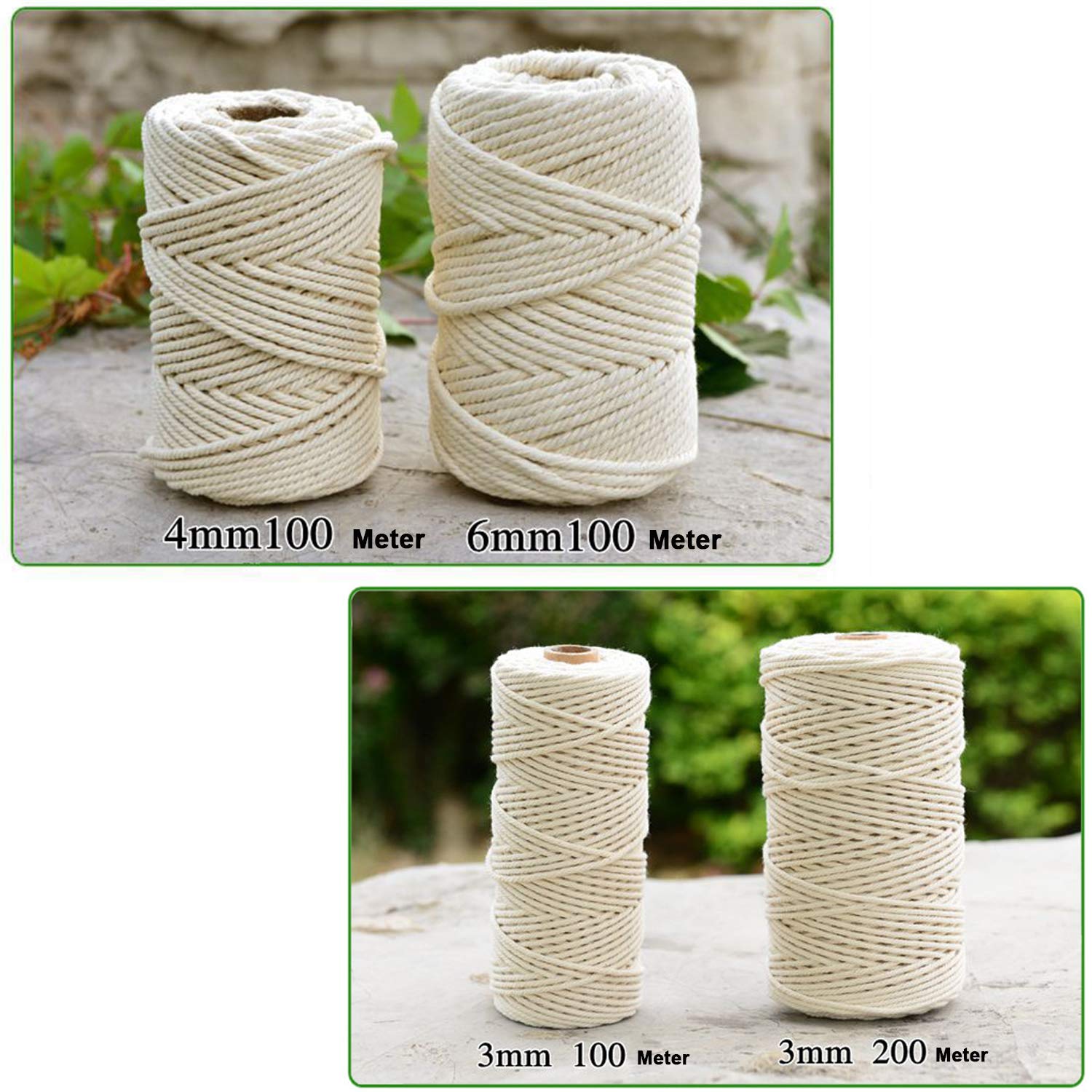 Cuerda,Cuerda de Nylon,Cordón de Algodón Macramé Beige,Cuerda de Macramé de Algodón Natural Grueso 4 Hilos Retorcidos,Cordón de Macramé for Colgar en la Pared,Decoraciones de Manualidades de Macramé D