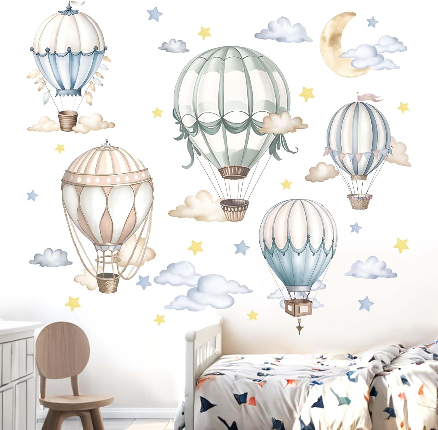Balloon Wall Stickers for Baby: Infant Room Decor with Cute Hot Air Balloon Design Peel and Stick Wall Decals for Nursery and Kids Room Ages 0-12 Years