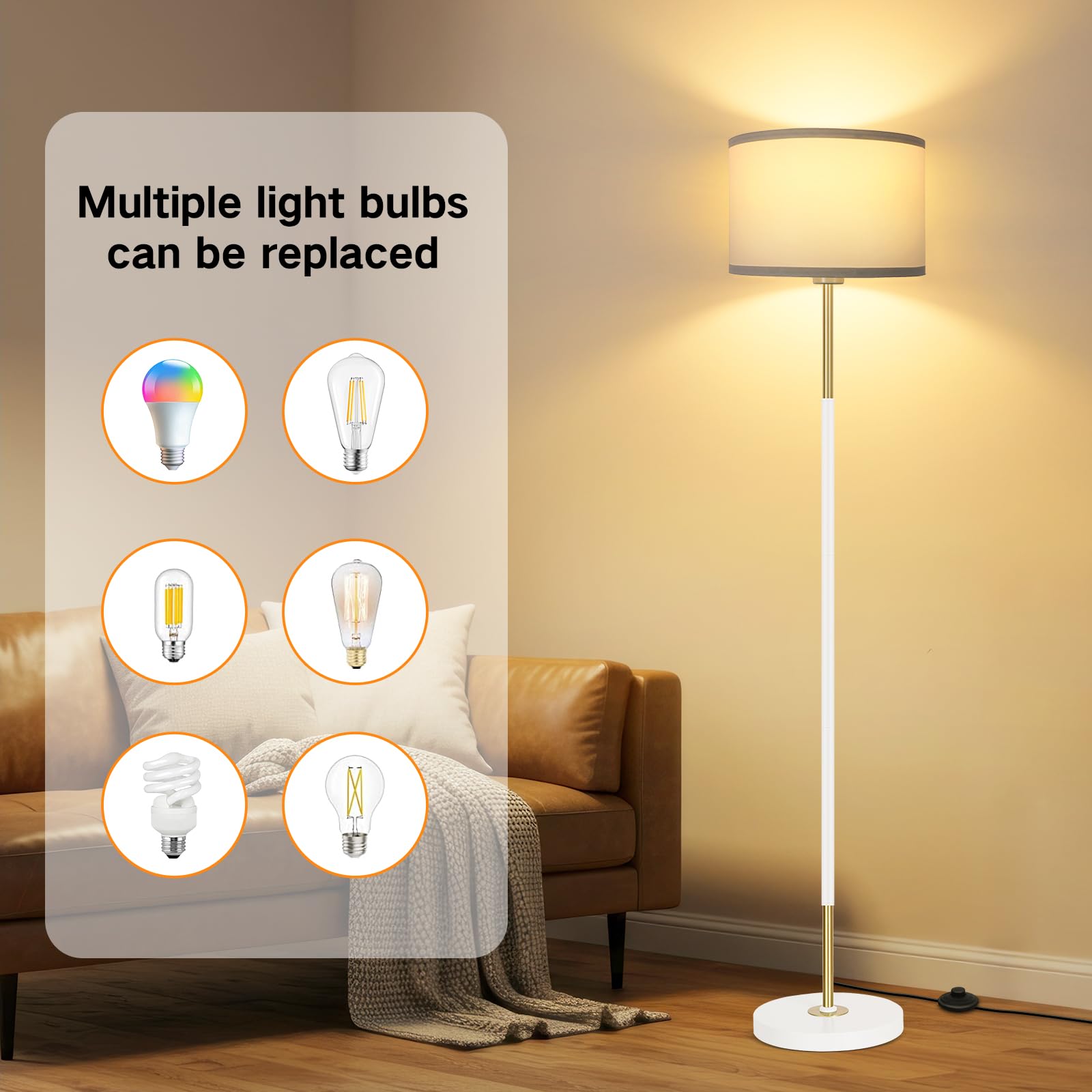 NETTLIFE Lampenstaander Met E27-stecker, Voetschakelaar, Hoogte 166 Cm Stofkap Met Design Maximaal 40 W Zonder Gloeilamp