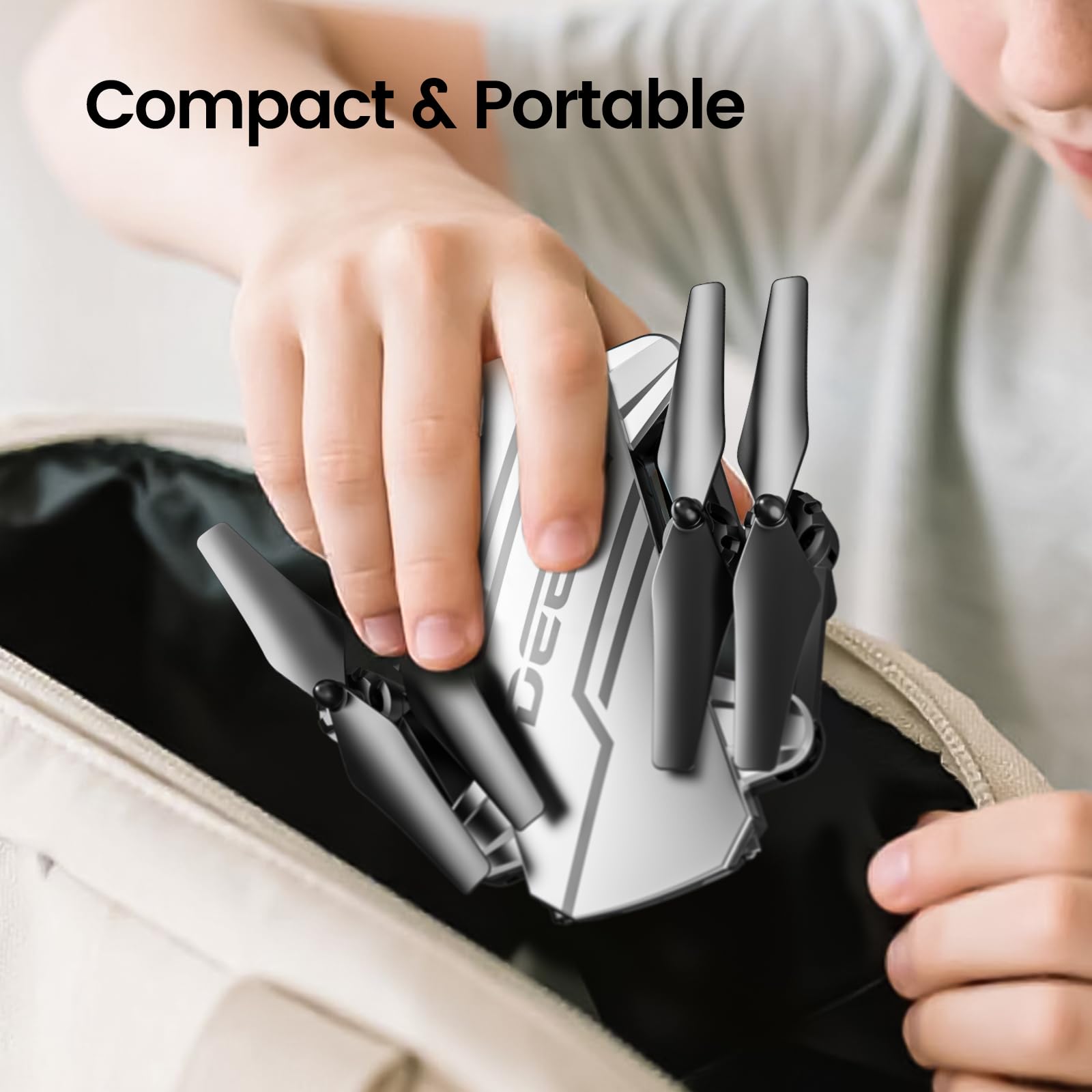 DEERC Mini Drone avec caméra quadricoptère 1080P pour enfants ou adultes avec 2 batteries, pliable, commutation automatique de la souris, contrôle vocal/gestuel, contrôle de la vitesse D20 Bleu