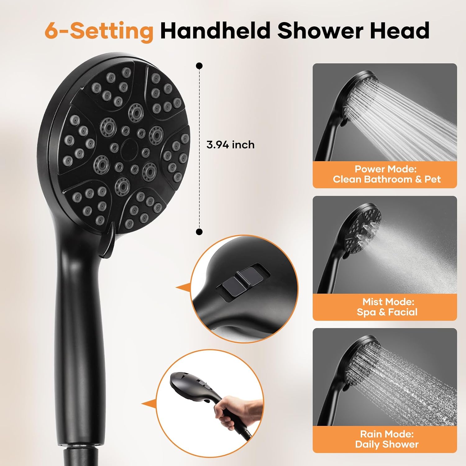 Tandem Shower Head for Couples, High Pressure Dual Shower Heads System with 6 Spray Modes Shower Head Handheld, Anti-Tangle Hose, Tool-Free Installation, Leak-Proof