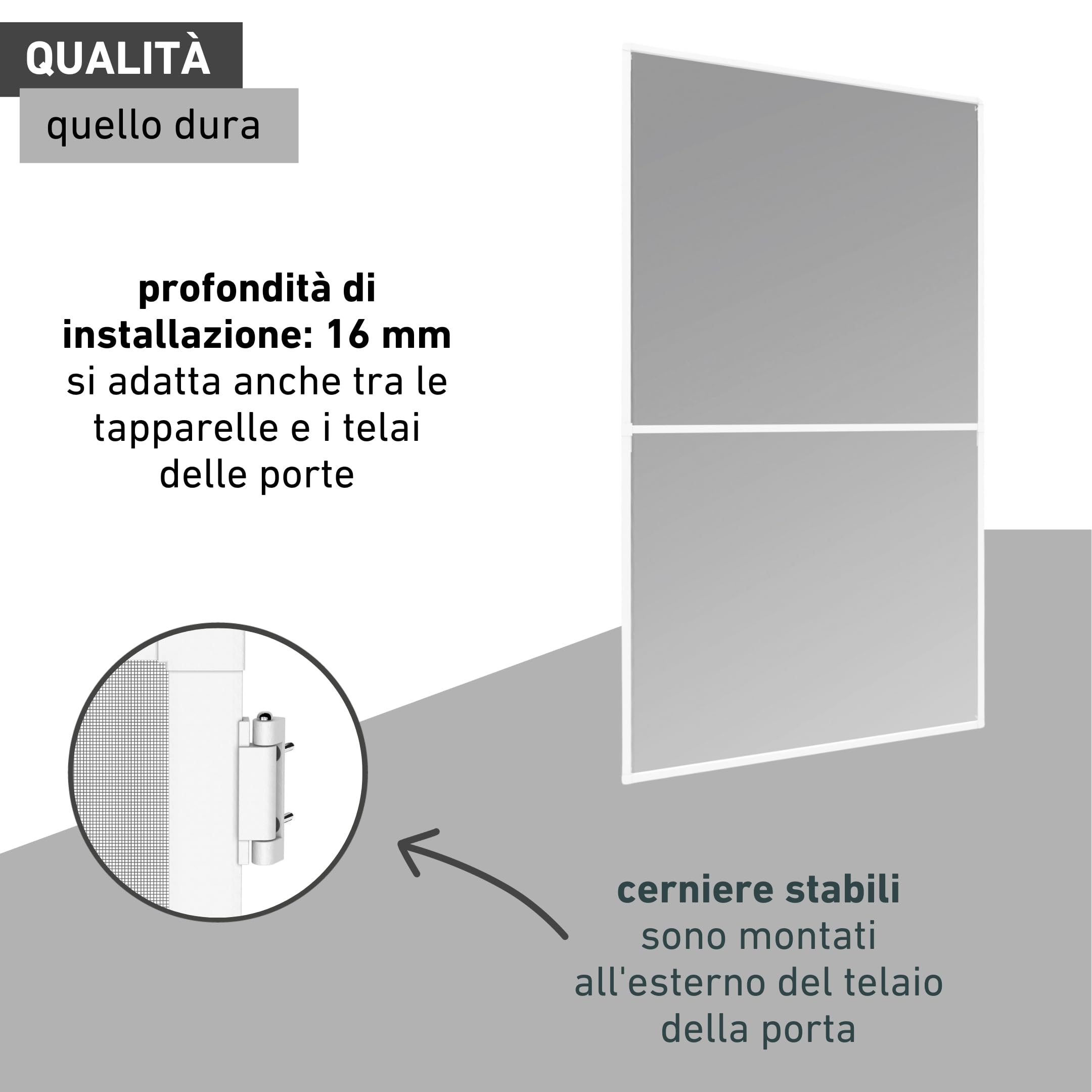 Zanzariera Per Porta Windhager Basic - 100x210 Cm, Bianco, Con Chiusura Magnetica, Kit Fai Da Te - Foto 4