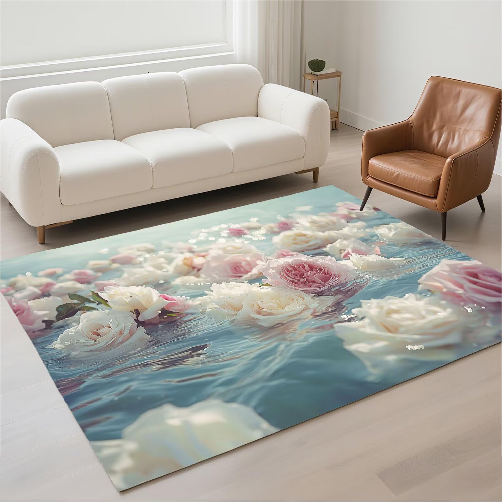 Tapis de couloir lavable rose 120x180 anti-glisse pour salon moderne