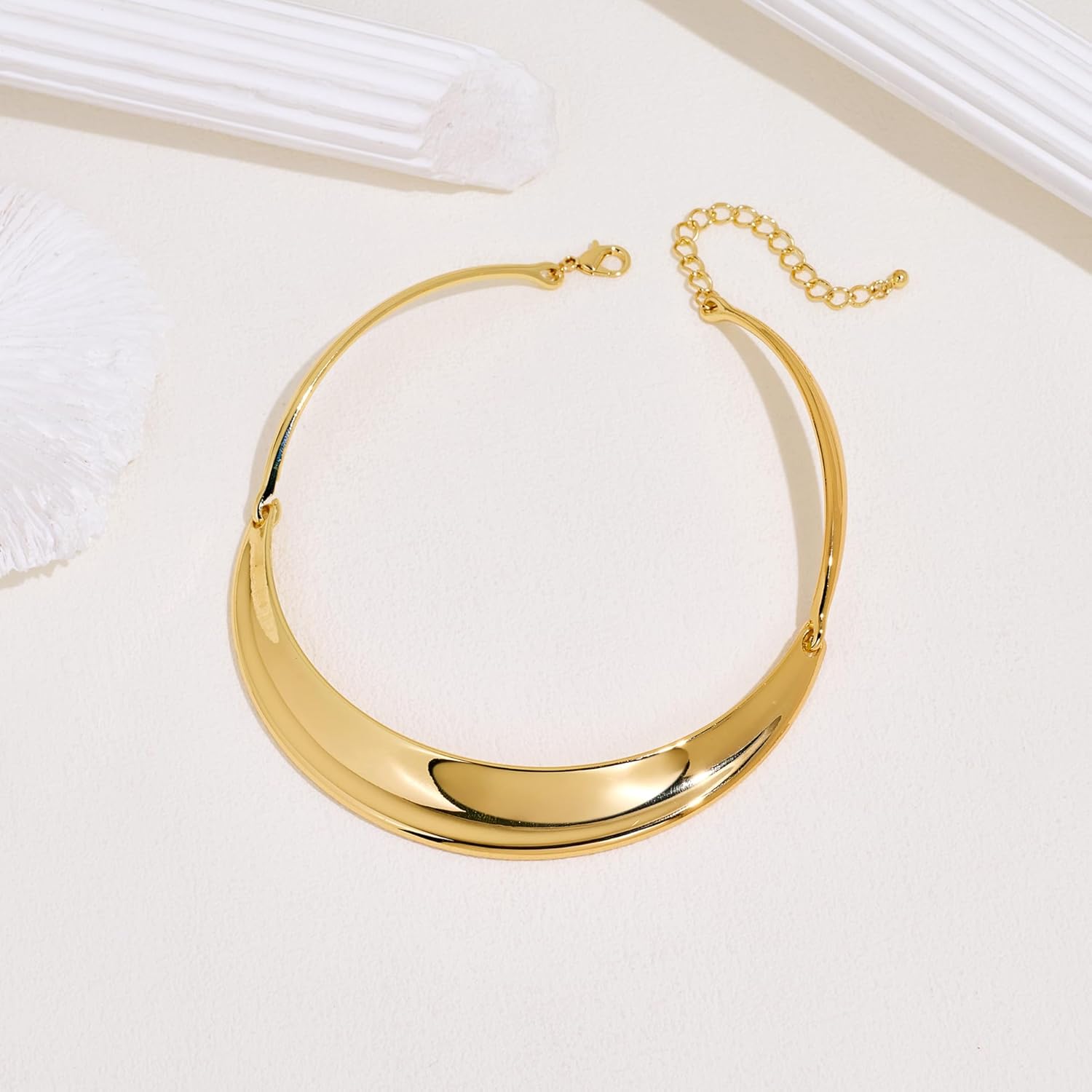 WOWORAMA Chunky Choker Collar Necklace for Women Gold Silver Teardrop Choker Necklace Spring Open Cuff Necklace Metal Statement Necklace - Image 2