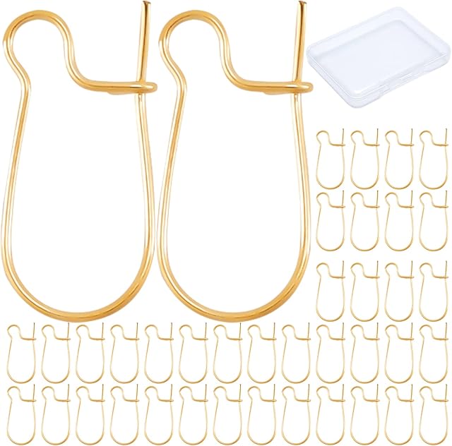 CREATCABIN 1 Box 100pcs Kidney Ear Wires 18K Gold Plated U-shaped Earring Hooks Earring Components Long Dangle Earrings DIY Jewellery Making 9 x 19mm