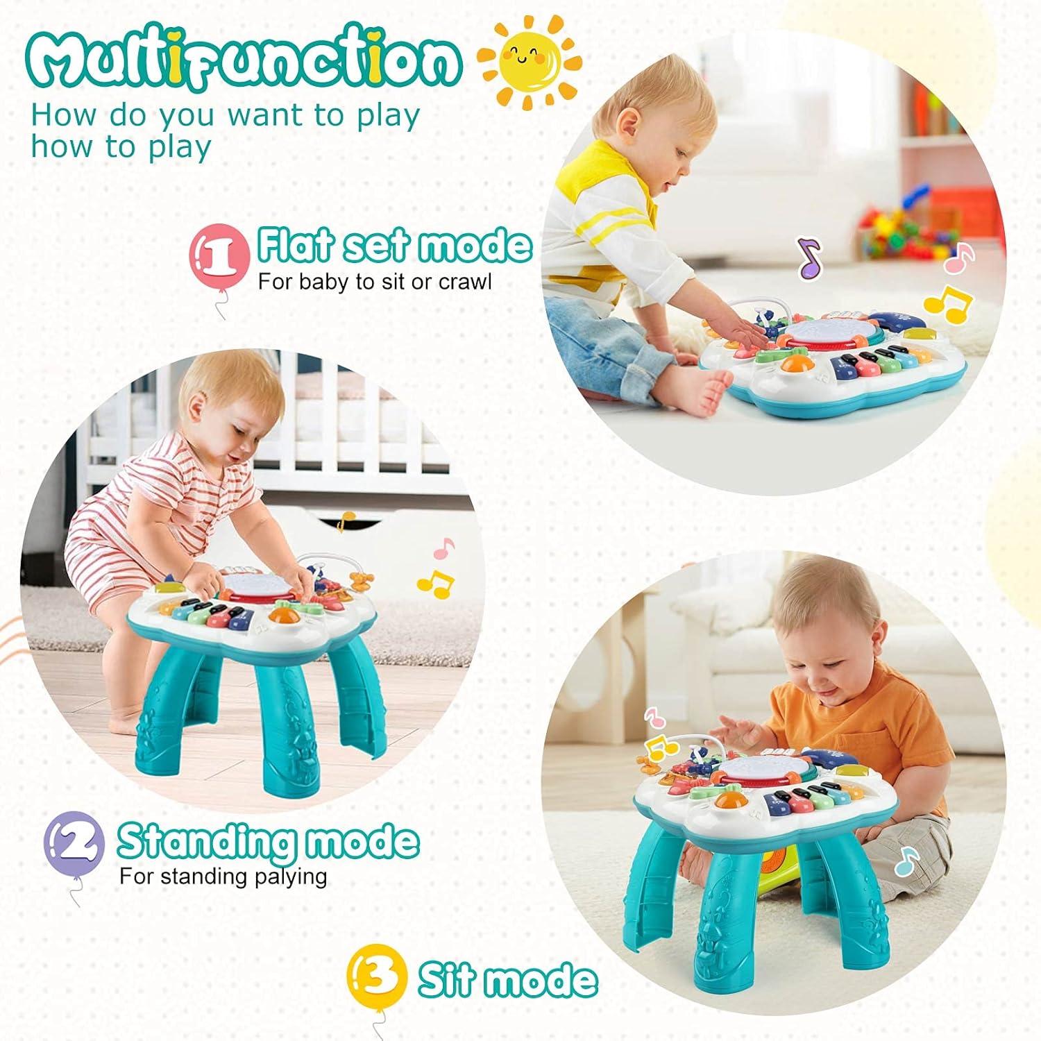 BACCOW Baby Toys, Activity Table for Baby 6 to 12-18 Months, Learning Musical Toddler Toys for 1 2 3 Year Old Boys Girls Gifts : Toys & Games