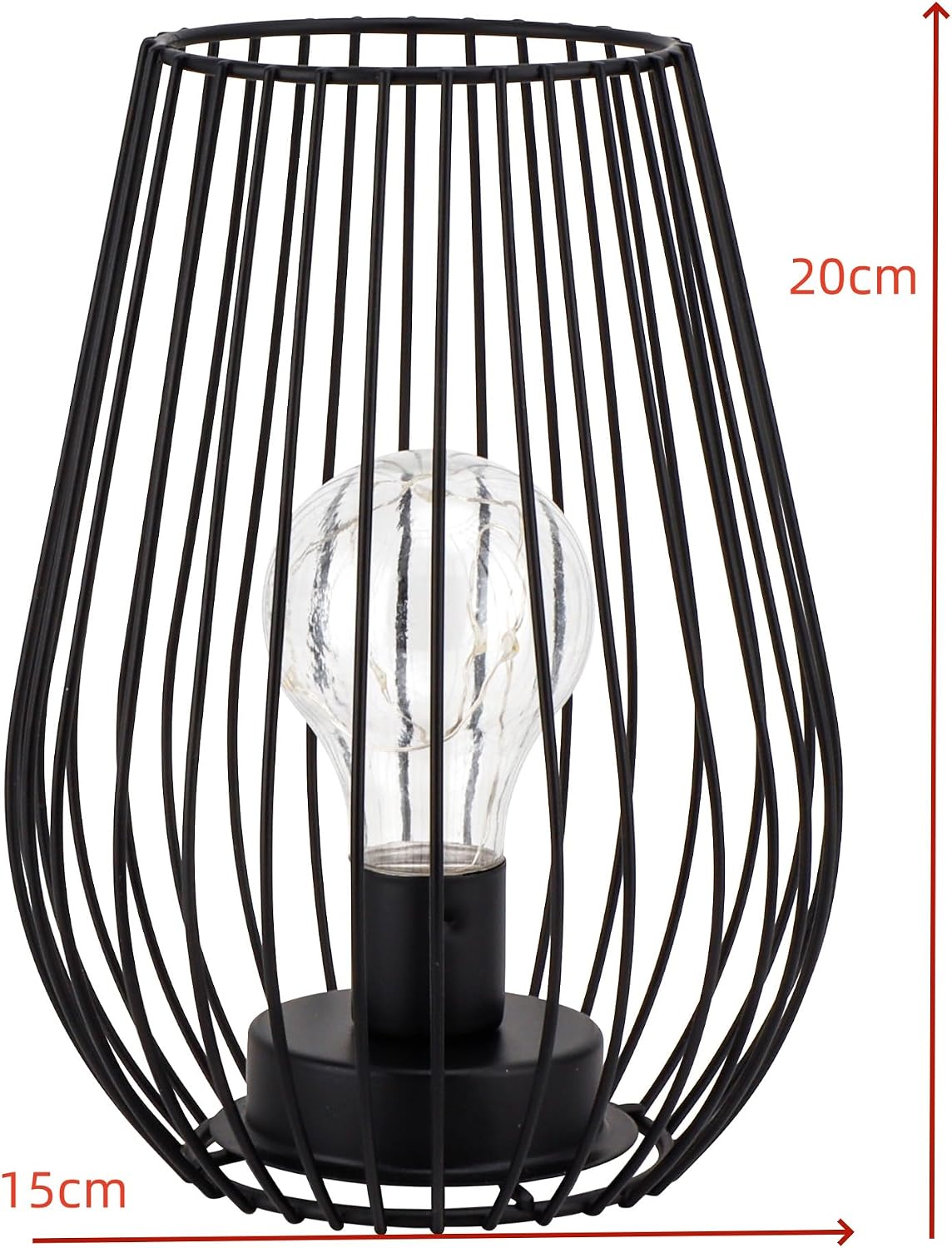 TRIROCKS Set of 12 Metal Cordless Table Lamp - 8'' Tall Cage Shape Battery Operated Lamp with Warm Fairy Lights Bulb for Indoor/Outdoor Use, Perfect for Christmas, Patio, Garden, and Weddings (Black)