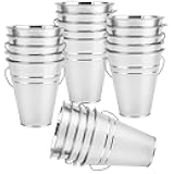 SINJEUN 40 Pack 4.5 x 5 Inch Galvanized Metal Buckets, Silver Metallic Pails with Handle, Mini Tinplate Tin Pails for Craft, Ice, Candy Snack, Flower Decoration
