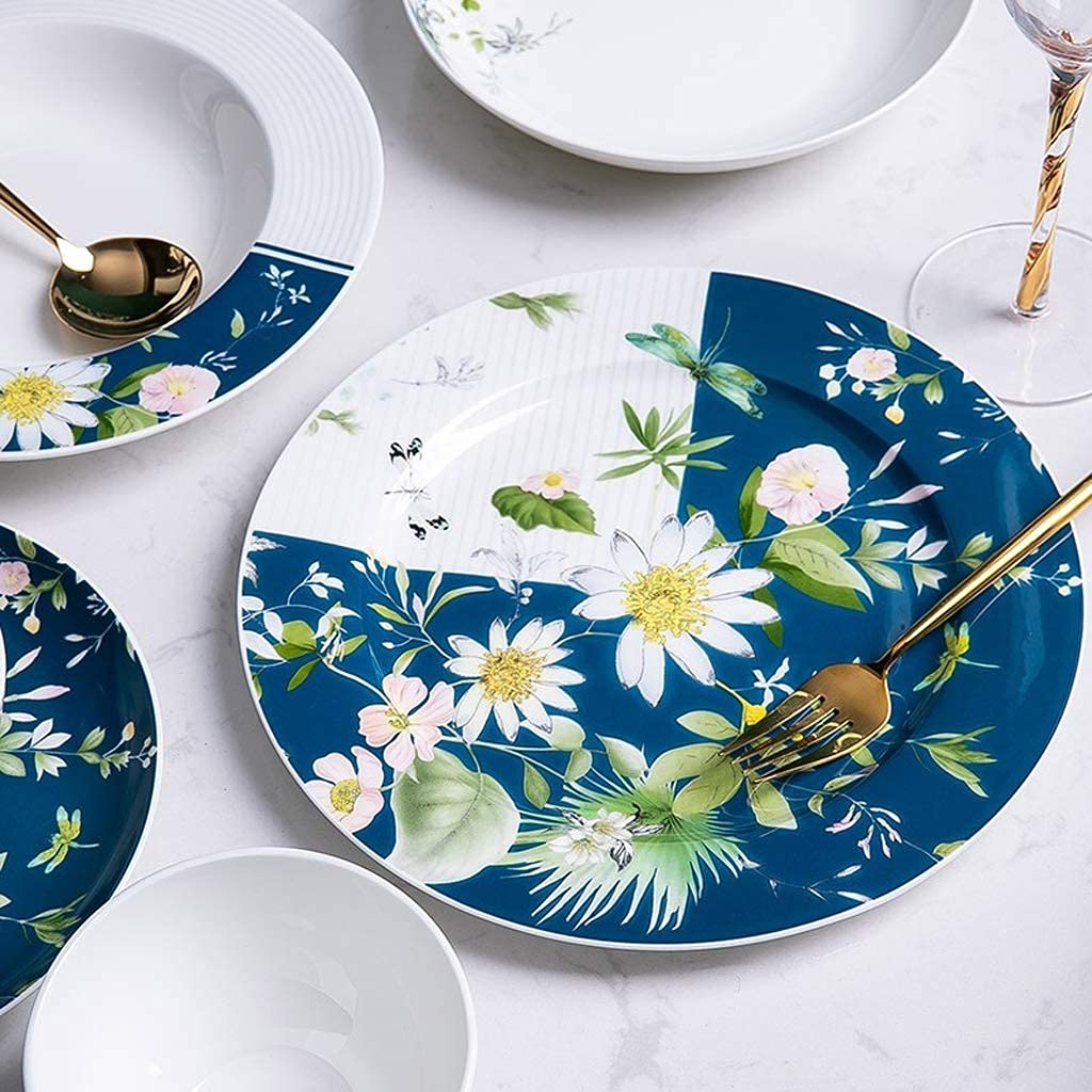 Ceramiczne zestawy obiadowe 46 sztuk Ceramiczne zestawy obiadowe, miska/naczynie/garnek do zupy/łyżka|Zestaw zastawy stołowej Zestaw zastawy stołowej z kwiatowym wzorem