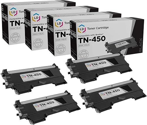 LD Cartucho de tóner de repuesto compatible para Brother TN450 de alto rendimiento (negro, 4 unidades) compatible con Brother DCP-7060D DCP-7065DN