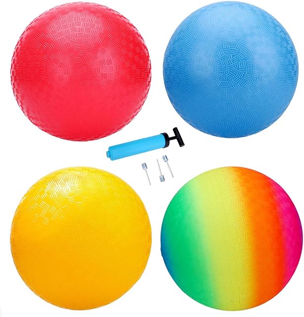 INPODAK Playground Balls for Kids, Rubber Ball Pack, Rainbow Dodge Ball Kickball Beach Toy for Boys Girls Indoors Outdoors