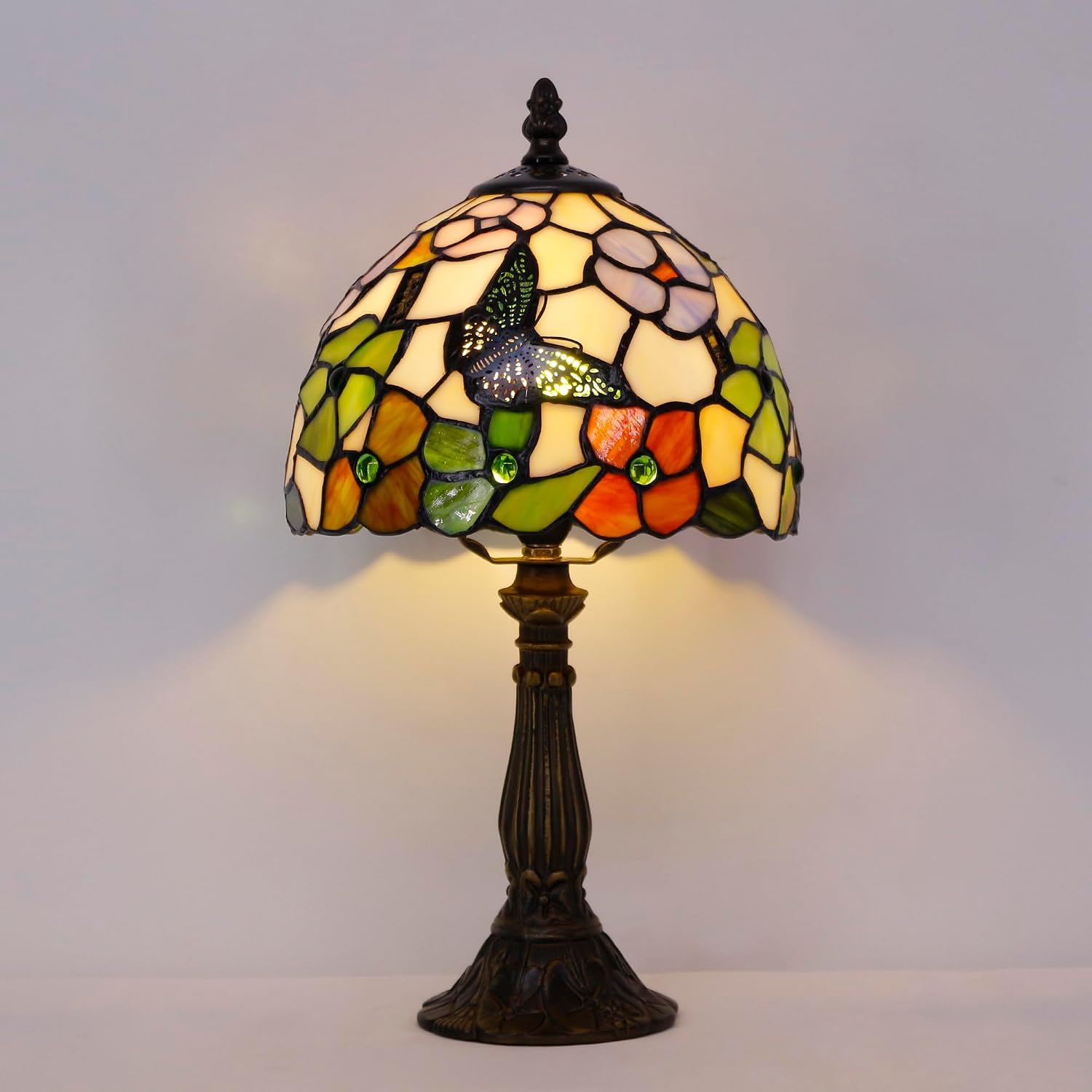 Tiffany Lamp Touch Control Table Lamp Butterfly Flower Stained Glass Desk Lamp 8X8X14.5 Inches Reading Light