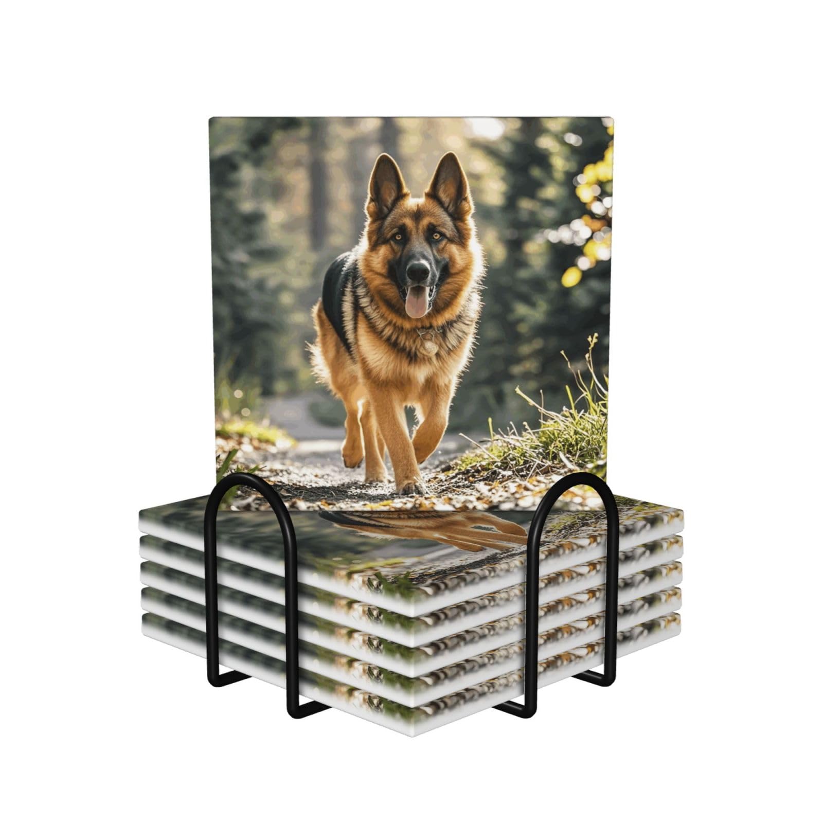 Sous-verres absorbants en céramique anti-rayure motif berger allemand