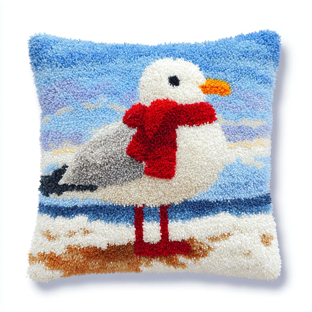 WallustrioaW Latch Hook Cushion Kits,Animals Seagull