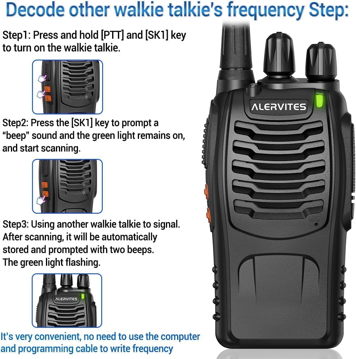 ALERVITES AT-888S Two-Way Radio with its flashlight activated