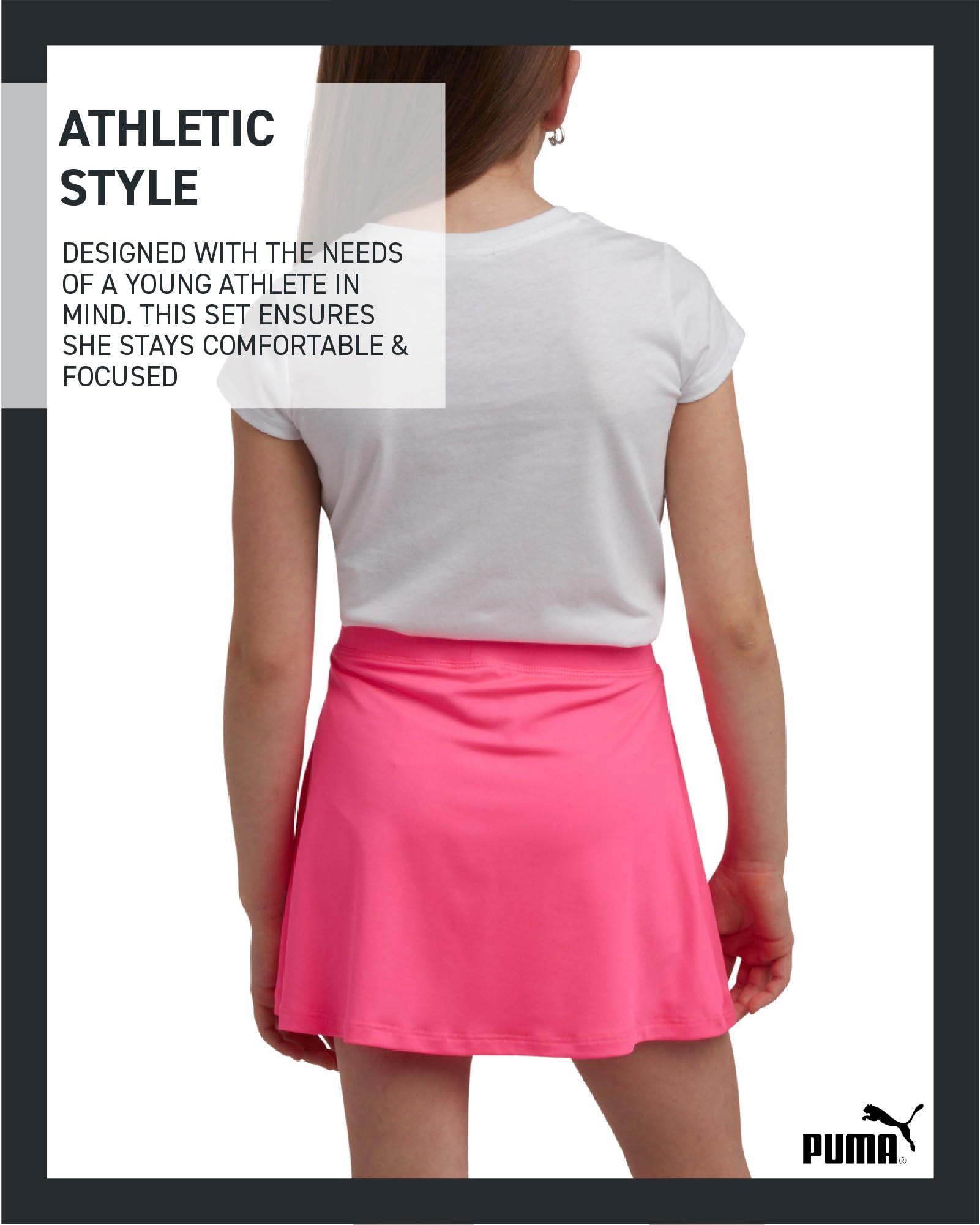PUMA Conjunto de falda activa para niñas, falda deportiva de 2 piezas y camiseta deportiva de manga corta, conjunto deportivo de verano para niñas (7-14)