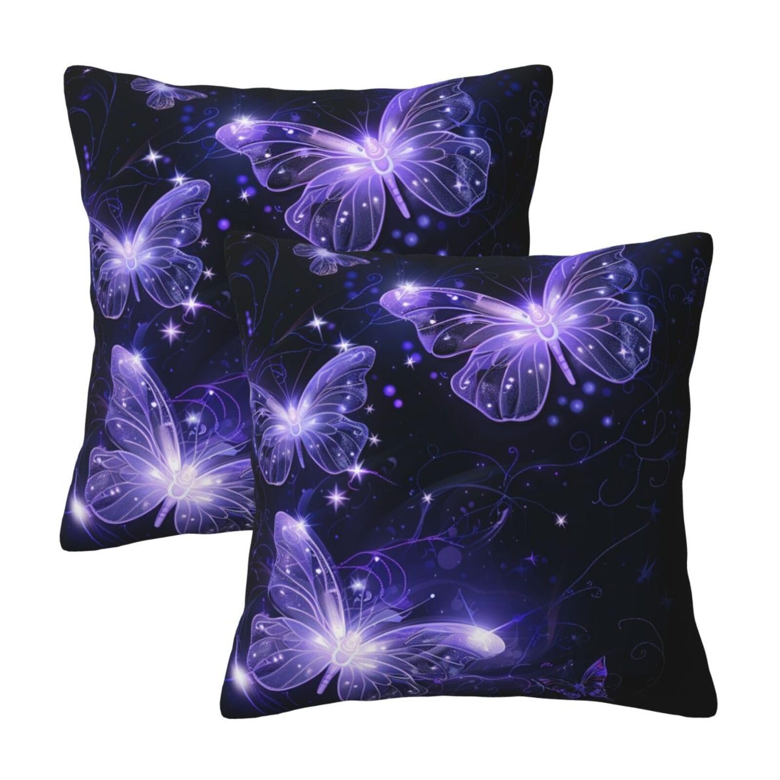 kkvhhyuo Background with Night Butterflies Print Pillow Covers Set of 2, Square Decorative Cushion Covers with Hidden Zipper, Throw Pillow Cases for Living Room Sofa Bed Chair, 45x45 cm