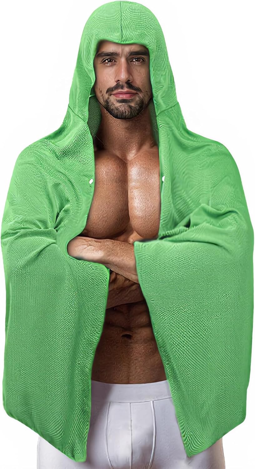 Men Hooded Robe Towel Water Cape Cooling Neck Wrap | Cape Towel for Changing,Beach Cover Up,Boxing Cold Cloak,Absorbent,Open Front,Soft,Breathable,Hooded Design,Lightweight