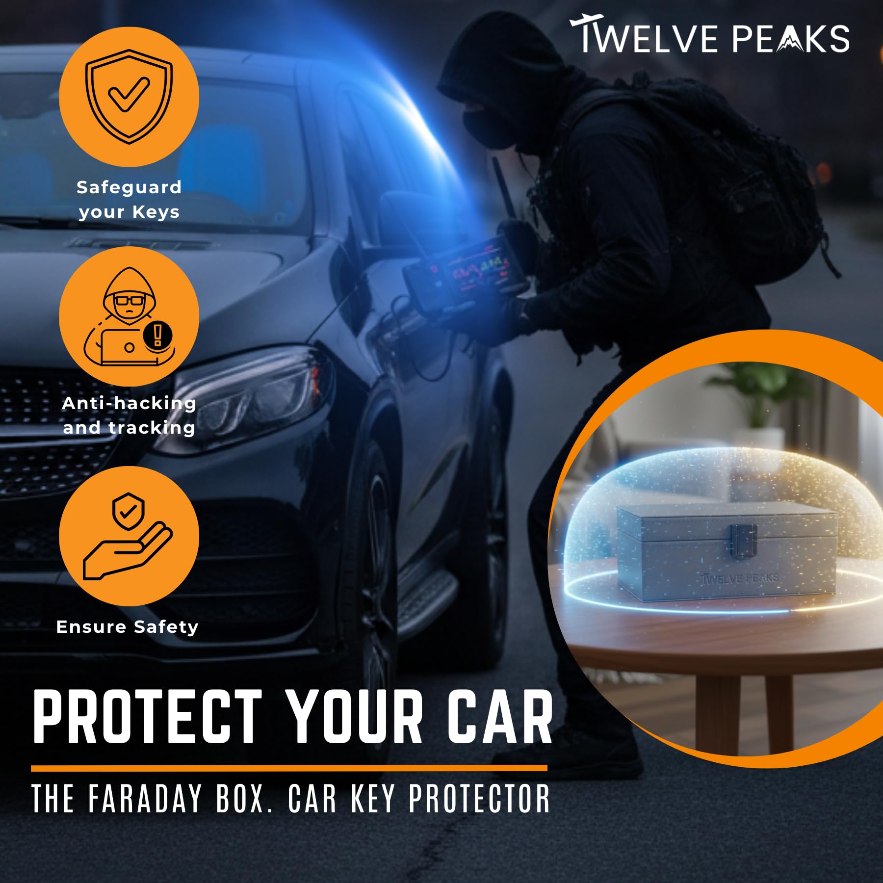TwelvePeaks® Premium Faraday Box for Car Keys, Faraday Pouch, Signal RFID Blocking Card - PU Leather with Velvet, Car Key Signal Blocker Pouch and Key Lock Box Outdoor Anti-Theft Protection, 17x12x7cm - 3