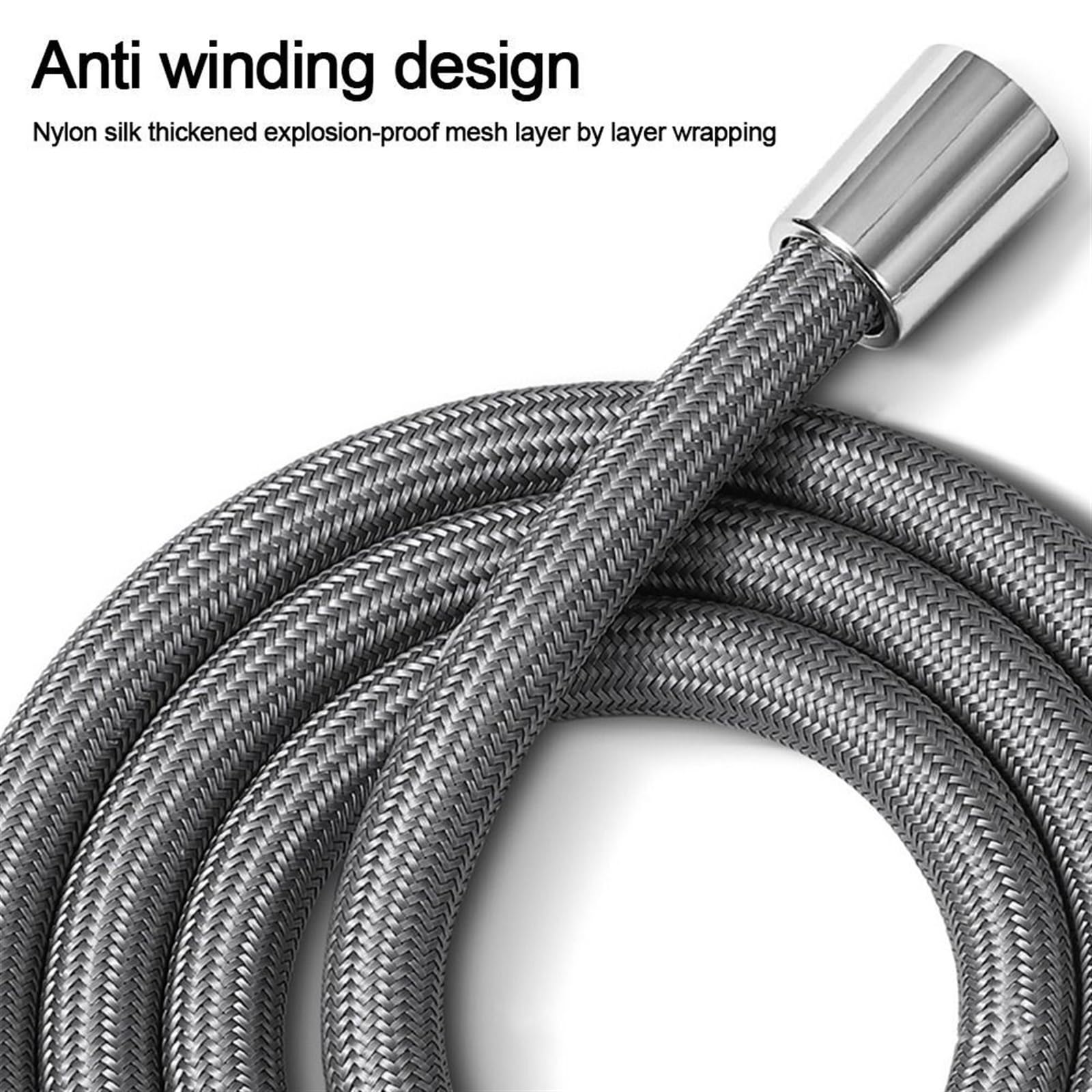 Manguera de Ducha Manguera de ducha mano antibobinado, tubo Flexible GI/2, interfaz Universal alta presión, nailon for baño(Black-1.5meter)