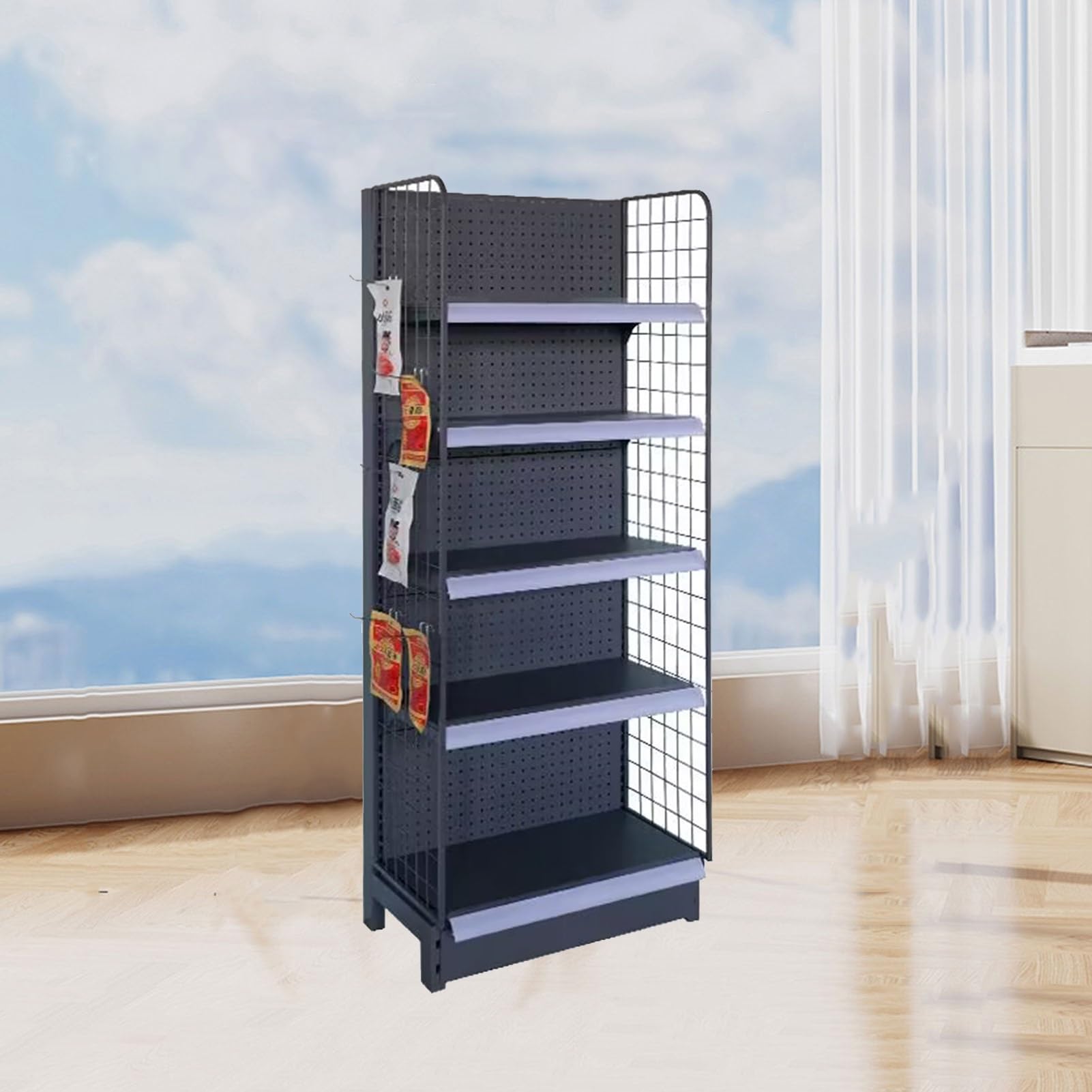 Stojak detaliczny, uniwersalna gondola dla handlu detalicznego, czarne półki do supermarketów (92 x 36 x 135 cm), idealna do sklepów spożywczych, minimarketów i przestrzeni