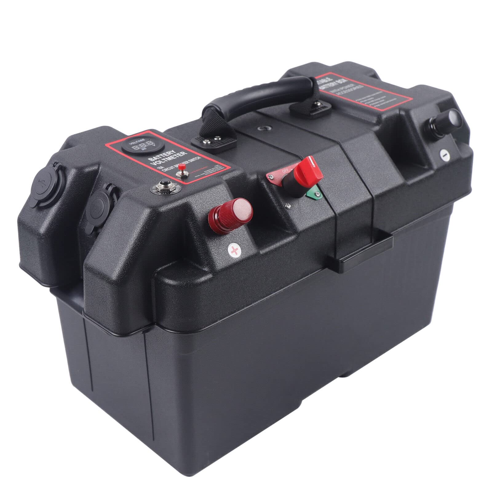 Caja de batería multifunción con dos puertos USB y control de voltaje en tiempo real para barco, caravana y camping, 1,1 kg, color negro