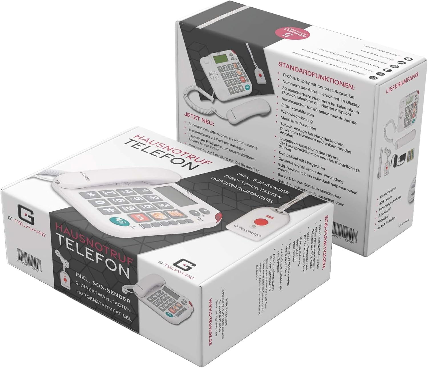 PRO+(G-TELWARE®) - Seniorentelefon Festnetz mit Notfallarmband | mit Notruf-Kette für garantierte Erreichbarkeit | Hausnotruf für Angehörige - mit SOS Armband und Notrufknopf für Senioren