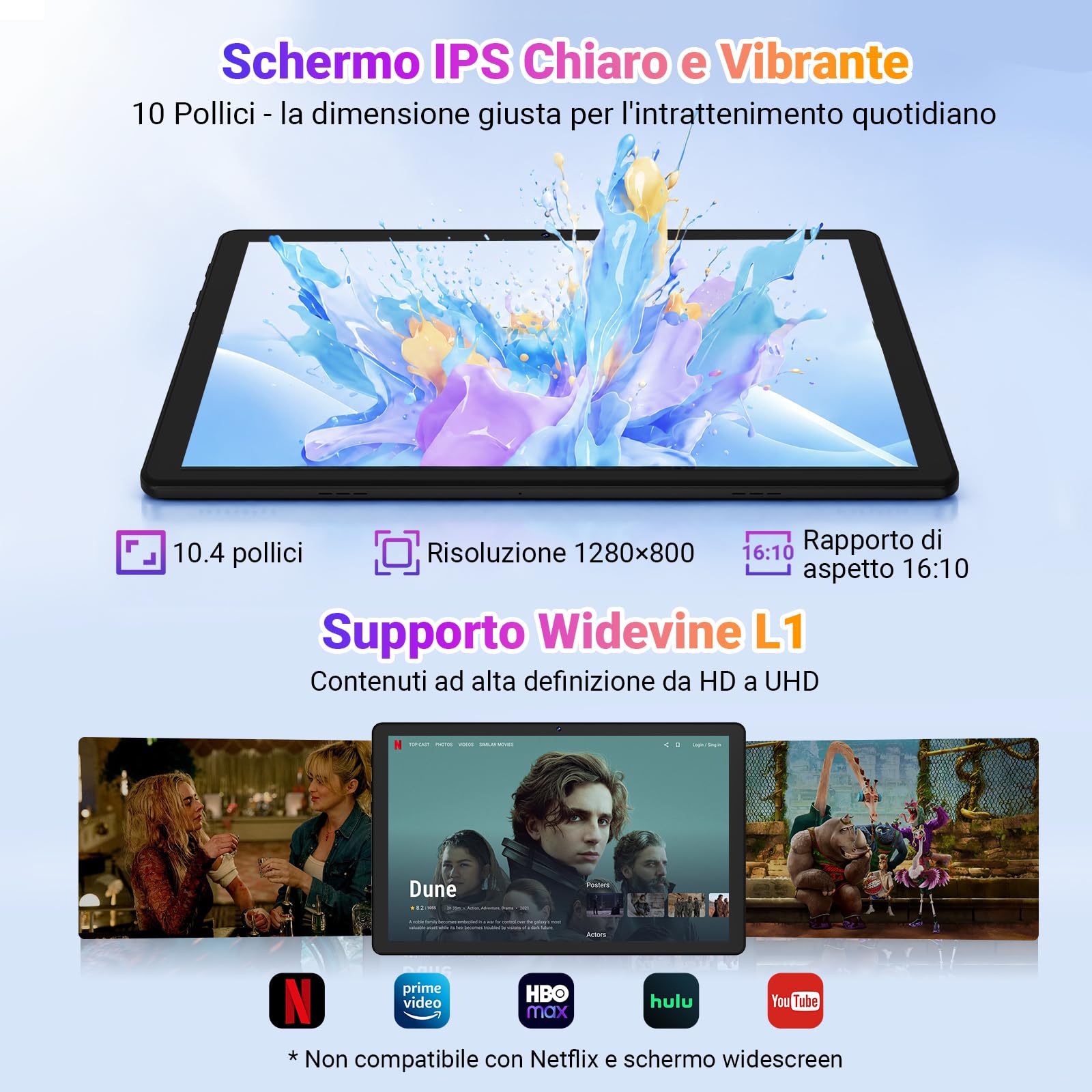 Gleeso Tablet 10 Pollici｜Tablet con Android 16｜Android Tablet con 24GB RAM 1TB TF｜6000mAh｜Sblocco Facciale｜BT 5.4/WiFi 5G｜8MP Fotocamera, Portatile Tablet per Studenti e Aziende - Nero