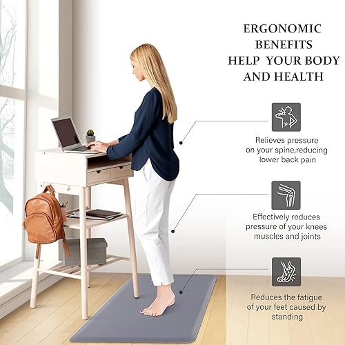 Miniatura 6 de HappyTrends 2 tapetes de cocina acolchados antifatiga, resistentes y ergonómicos de espuma de pie, impermeables, antideslizantes, para el hogar,