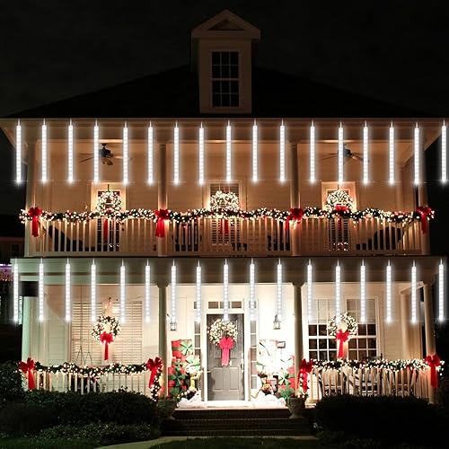 Miniatura 8 de YEGUO Luces solares de Navidad al aire libre, 8 tubos 144 LED lluvia de meteoritos luces de Navidad para fiesta, árbol, vacaciones, techo, boda