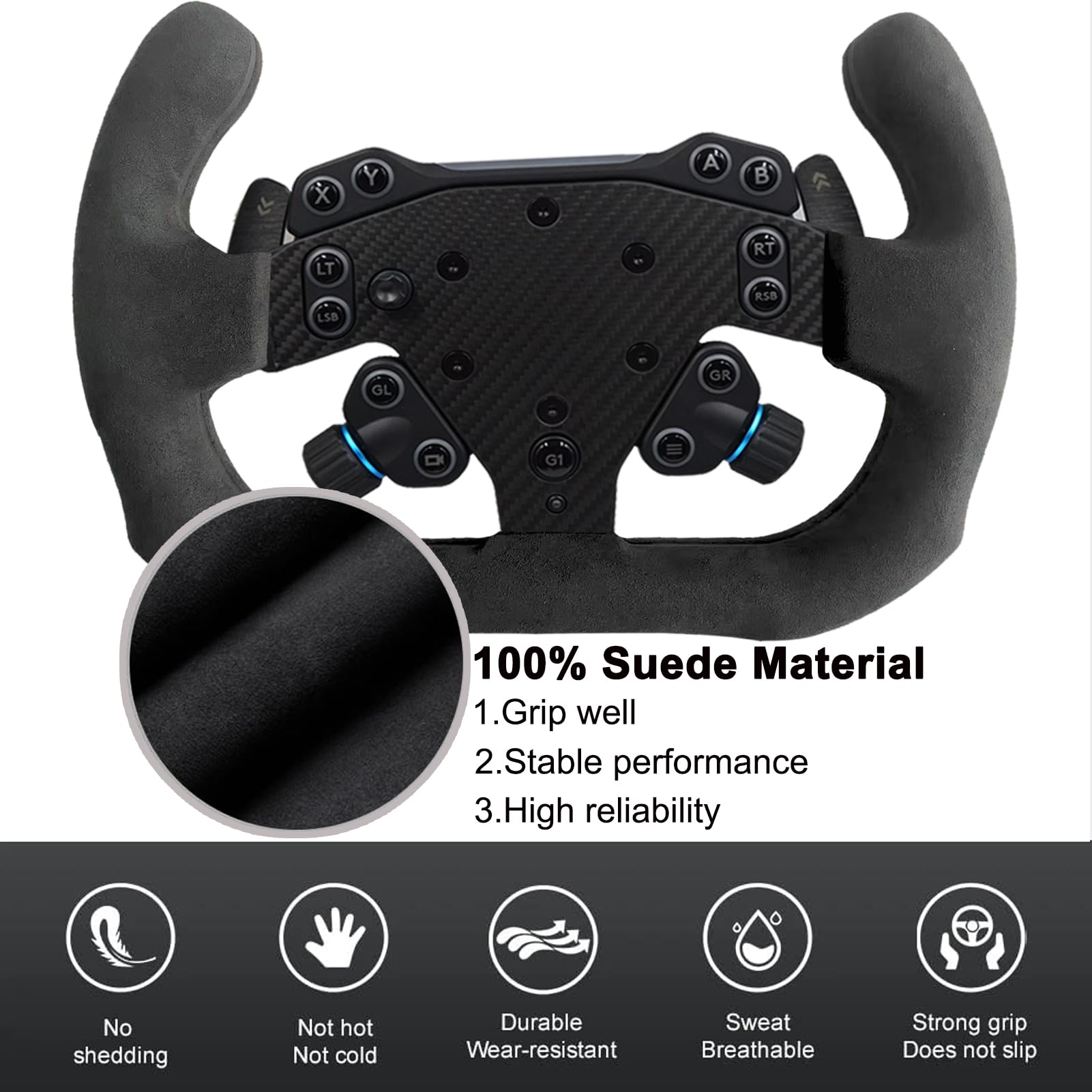 Benshuuk 12 Inch Motorsport Real Carbon Fiber Suede Steering Wheel for Logitech G RS50 System Pro SIM Racing Xbox PS4 PS5 PC