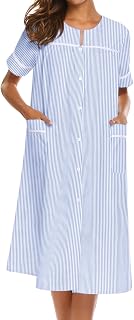 House Dress for Women with Pockets Button Down Duster Housecoat Short Sleeve Mumu Nightgown S-XXXL