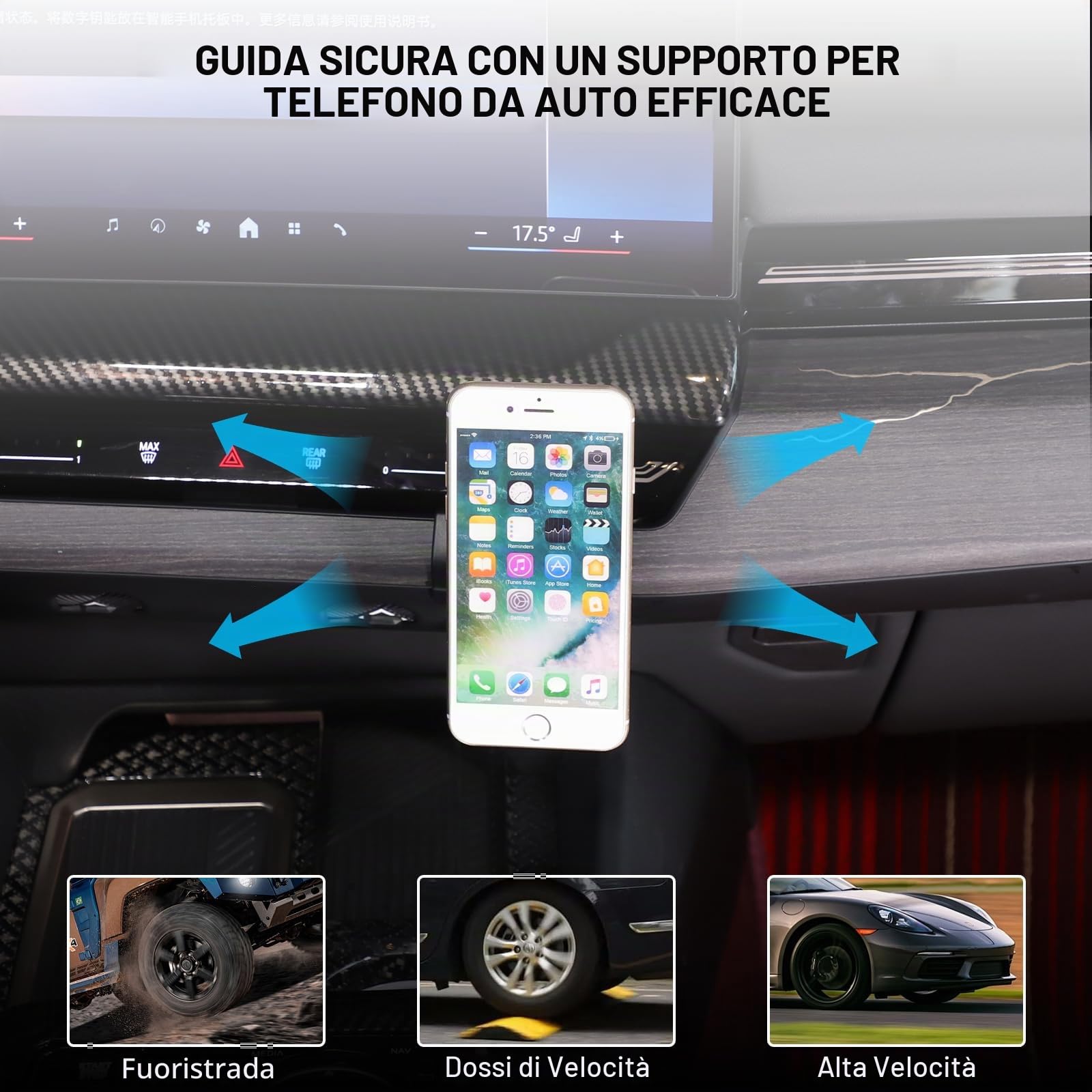 Supporto magnetico per cellulare compatibile con BMW Serie 5 G60 G61 anno di costruzione 2024 2025, supporto per griglia di ventilazione con testa a sfera girevole a 360° per tutti gli