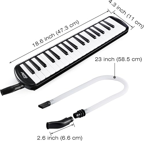 Vista 6 de Eastar Melódica de 37 teclas con boquilla, teclado de piano de aire, bolsa de transporte, negro