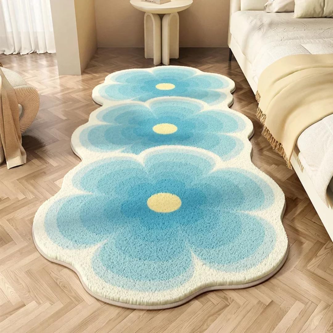 Tapis doux pour salon moderne motif floral et tapis de sol en peluche épais 60 x 140 cm
