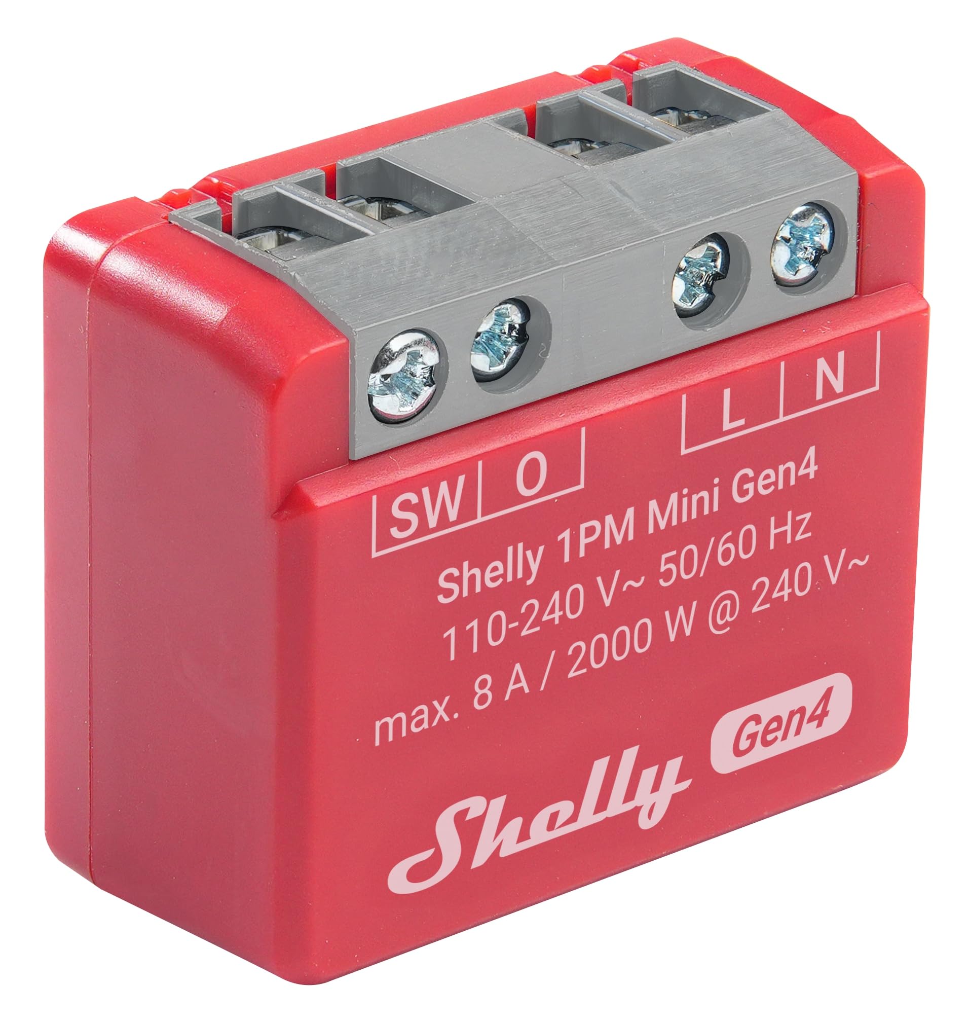 SHELLY Relè 1PM Mini Gen4, 8A, WLAN, Bluetooth, rosso, 4 pezzi