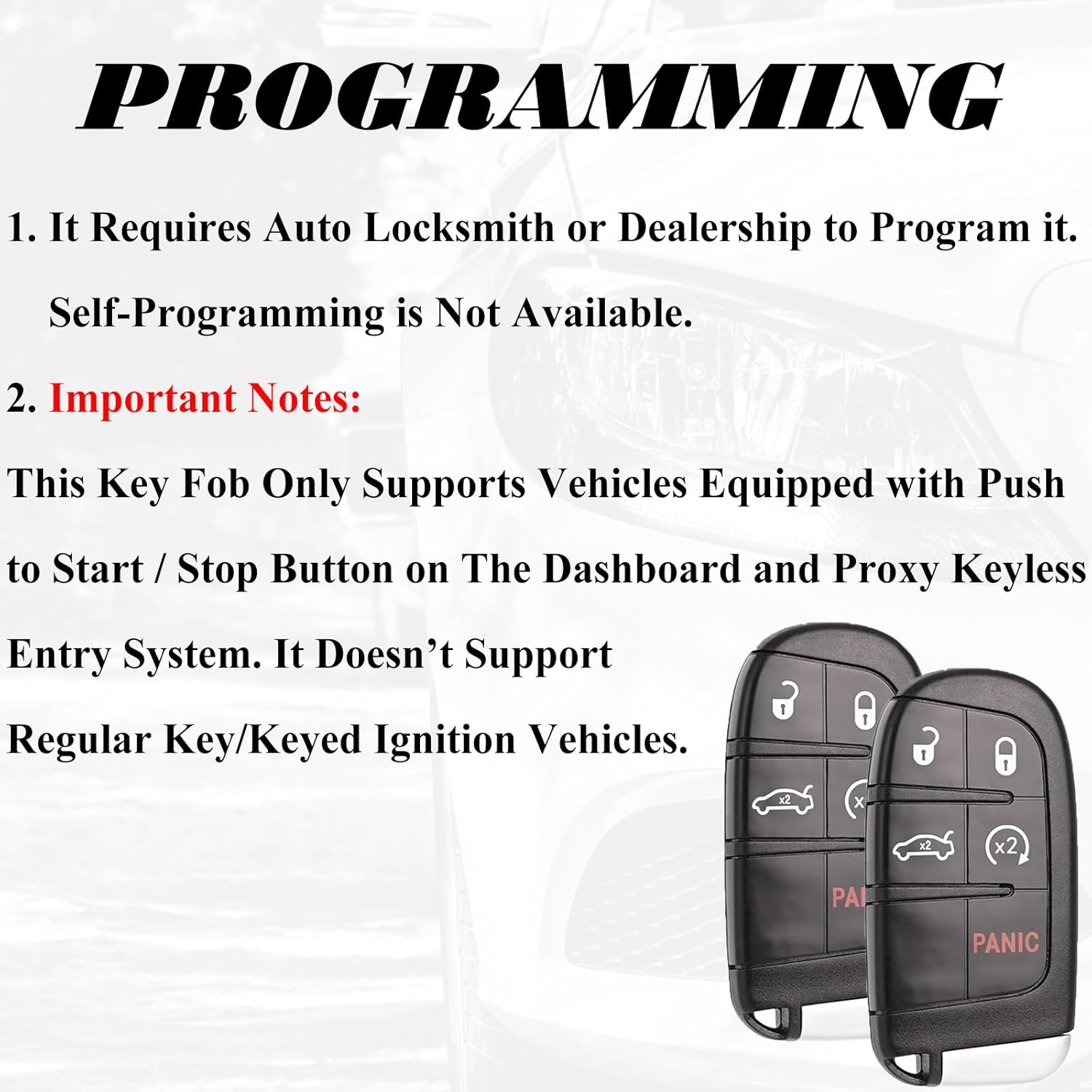 SUPALAND Car Key Fob Replacement Fits for Chrysler 300 Dodge Charger 2011-2018 Challenger Dart 2014-2016 Keyless Entry Remote Start Control Set of Two M3N-40821302 56046777AB 56046759 AF 5026676