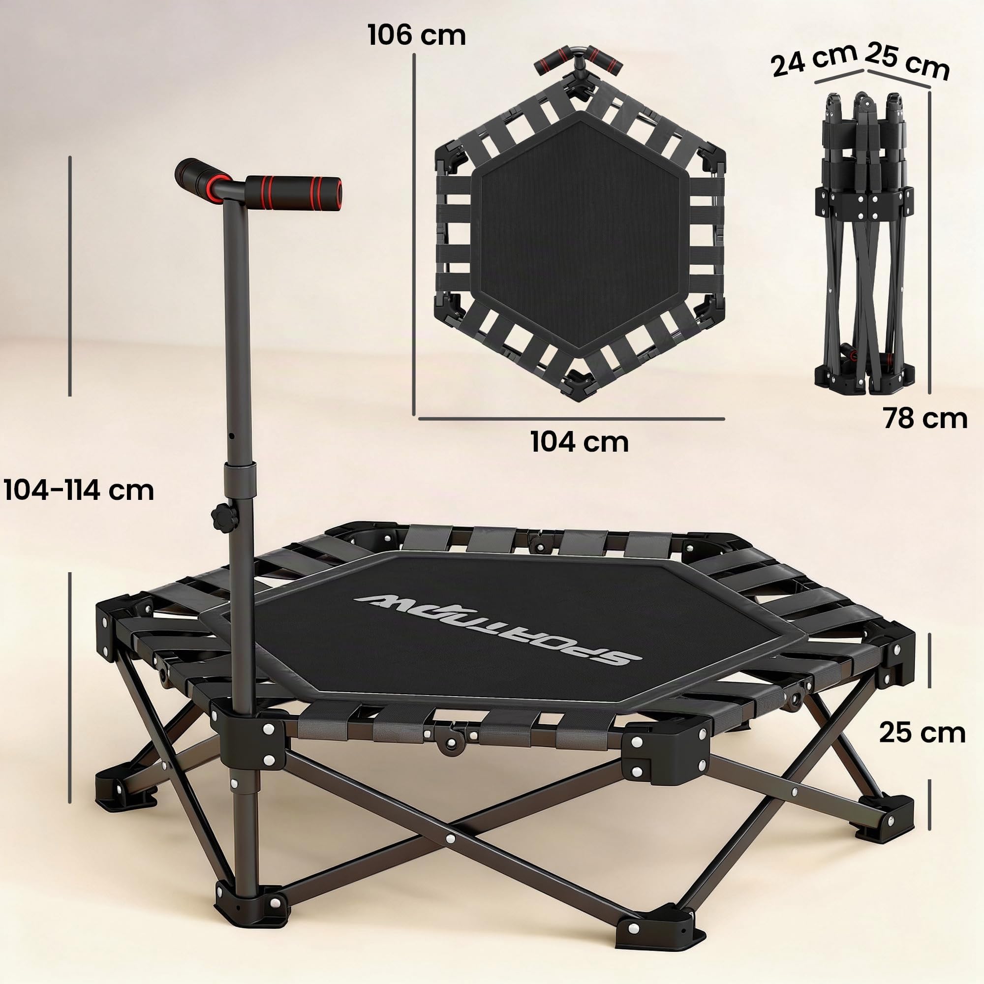 SPORTNOW Fitness Trampolin Klappbar Ø104 cm mit Schnellfaltmechanismus
