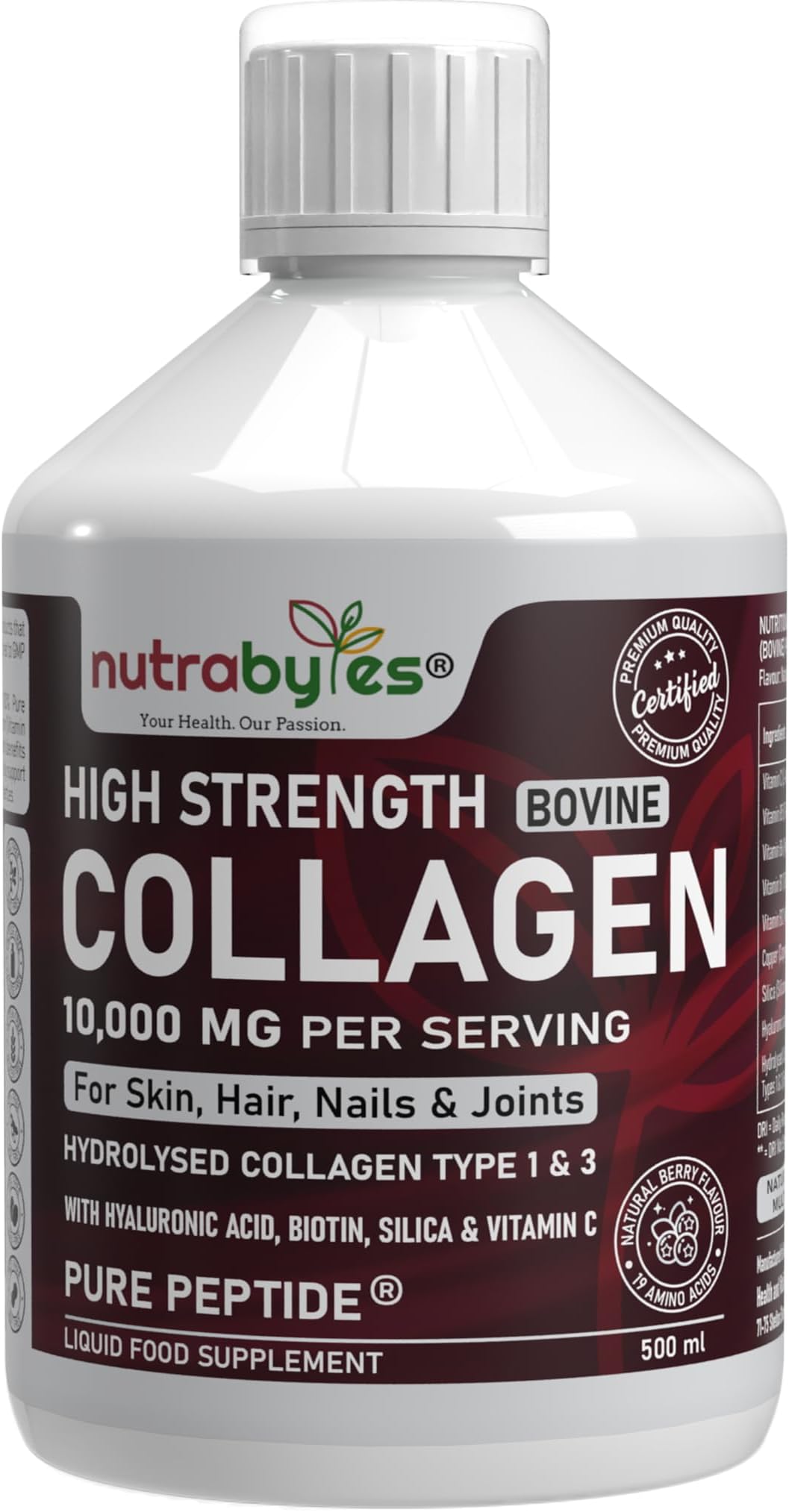 Collagen Liquid 10000mg, Hydrolysed Peptides - Hyaluronic Acid, Biotin, Silic...