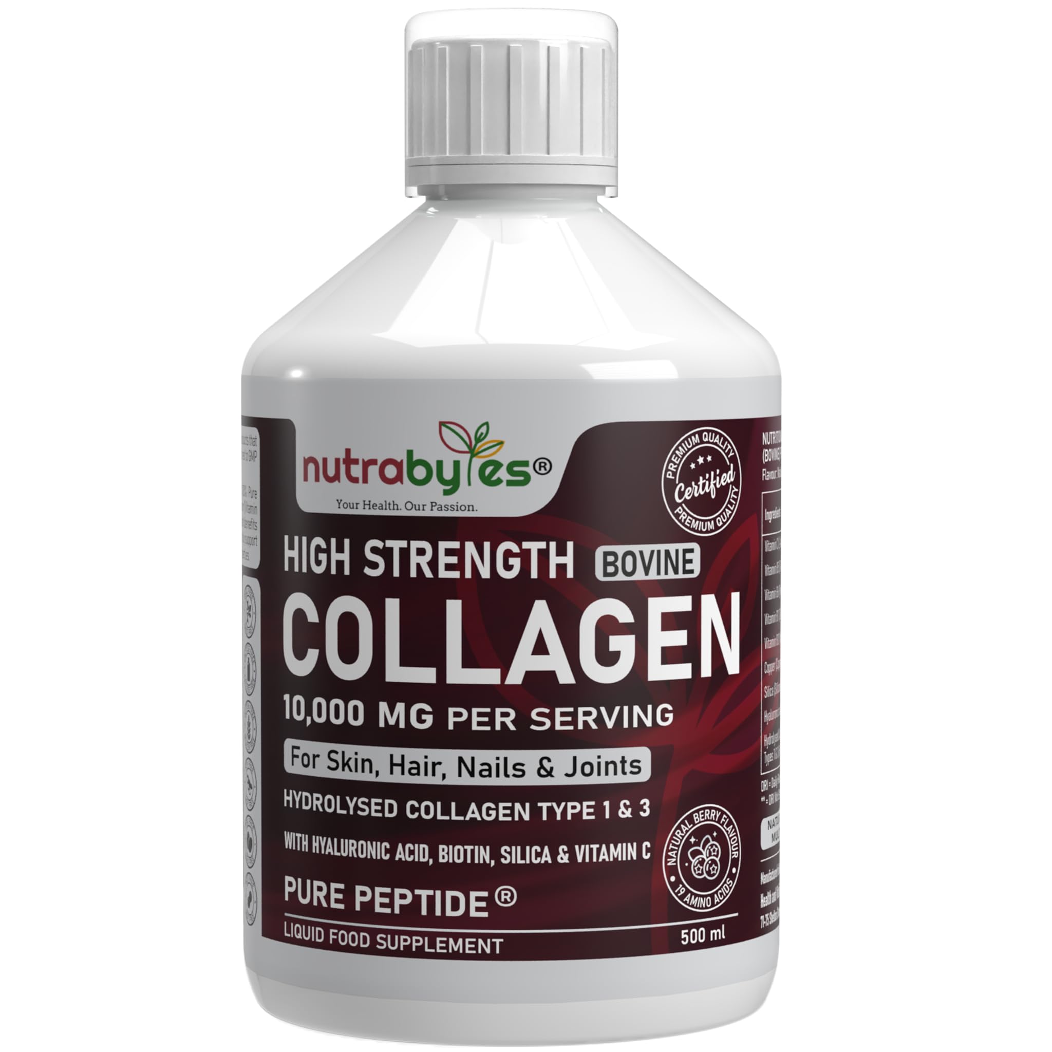 Collagen Liquid 10000mg, Hydrolysed Peptides - Hyaluronic Acid, Biotin, Silic...