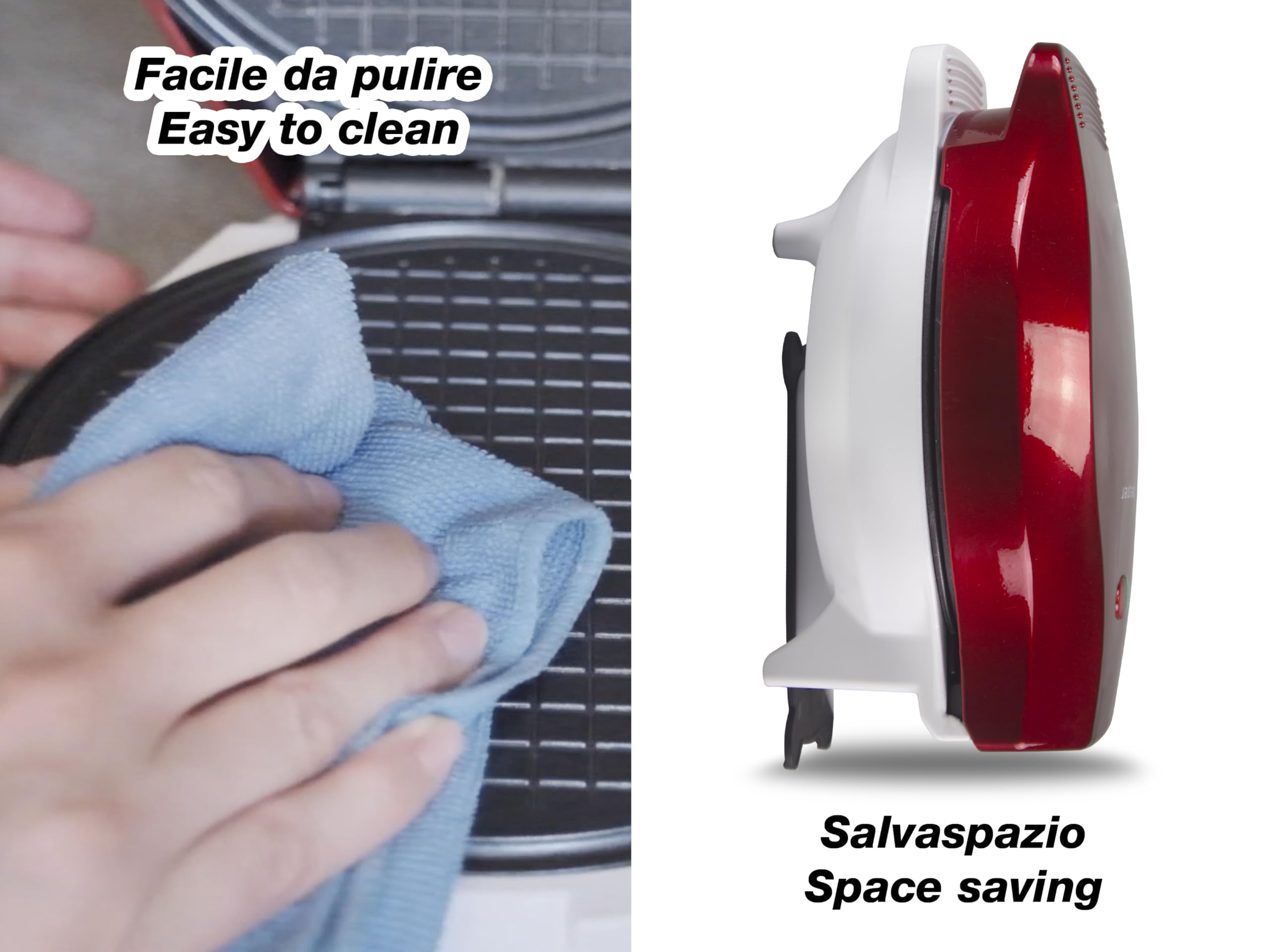 BEPER P101CUD002 Gofrera eléctrica, 1000 W, Gofrera para conos 18 cm, Mango termoaislante, Accesorio para conos incluido, Blanco/Rojo