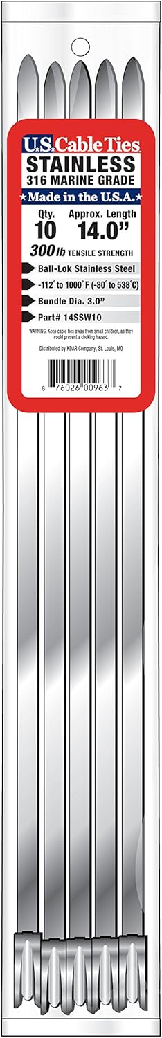 14SSW10 14-Inch 300-Pound 316 Wide Stainless Steel Ties, 10-Pack