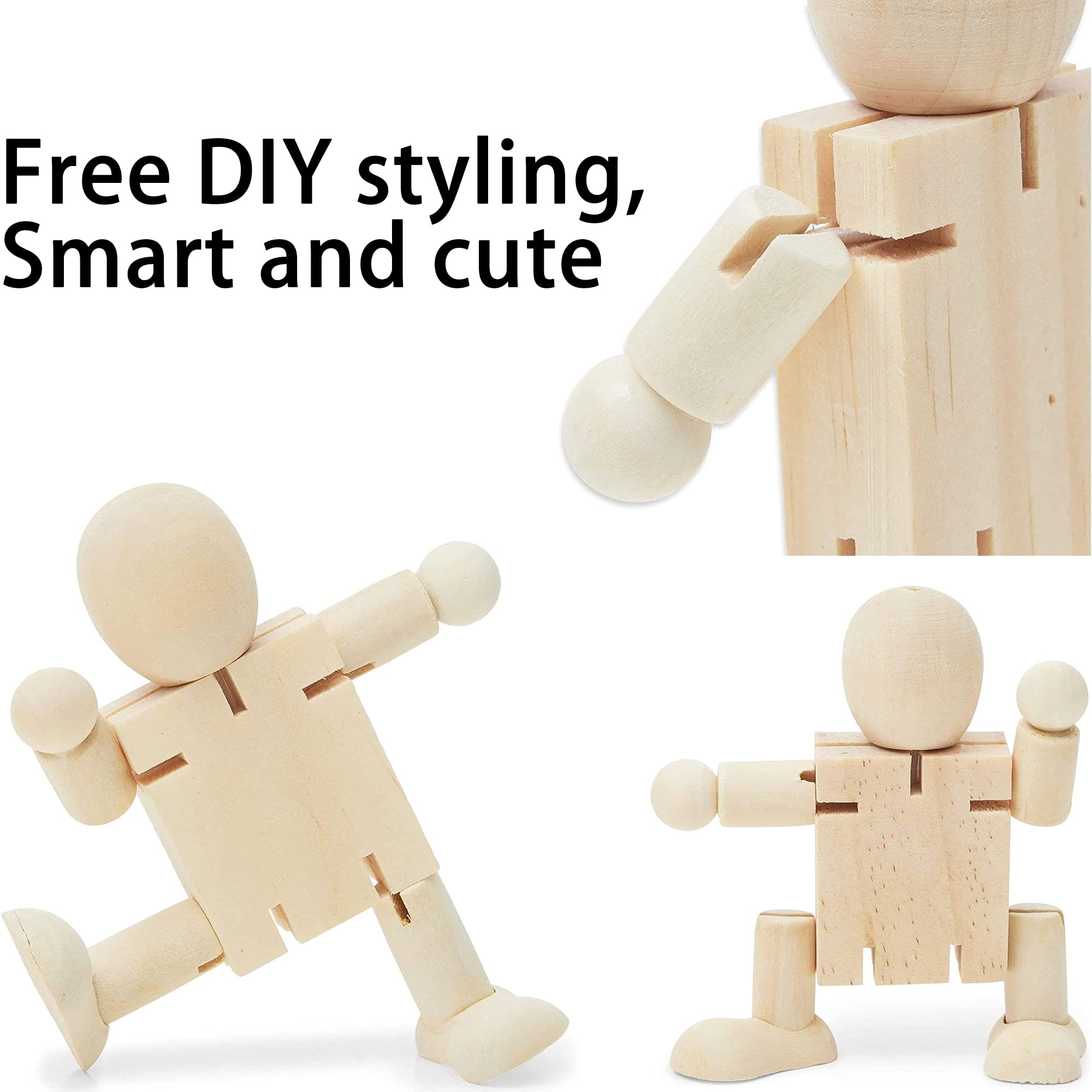 SEABABOO 6pcs Muñecas de clavija madera Peg Personas Cuerpos Muñecas de madera bricolaje Robot para Manualidades pintura de cumpleaños de bricolaje
