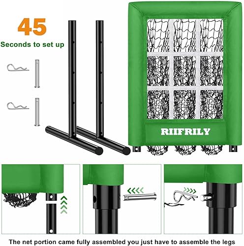 Miniatura 7 de Red de lanzamiento de béisbol resistente de 9 agujeros con bolsillos para objetivos de lanzamiento, zona de huelga de tamaño regulador, equipo de