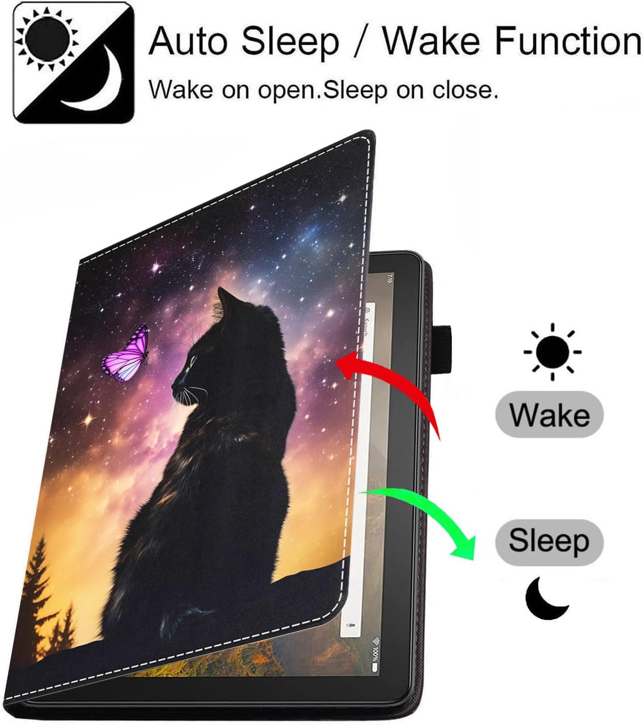 Case for All-New Amazon Kindle Fire HD 10 & 10 Plus Tablet 10.1" (13th/11th Generation, 2023/2021 Release), Slim PU Leather Stand Cover with Card Slot & Auto Wake/Sleep, Cat and Butterfly