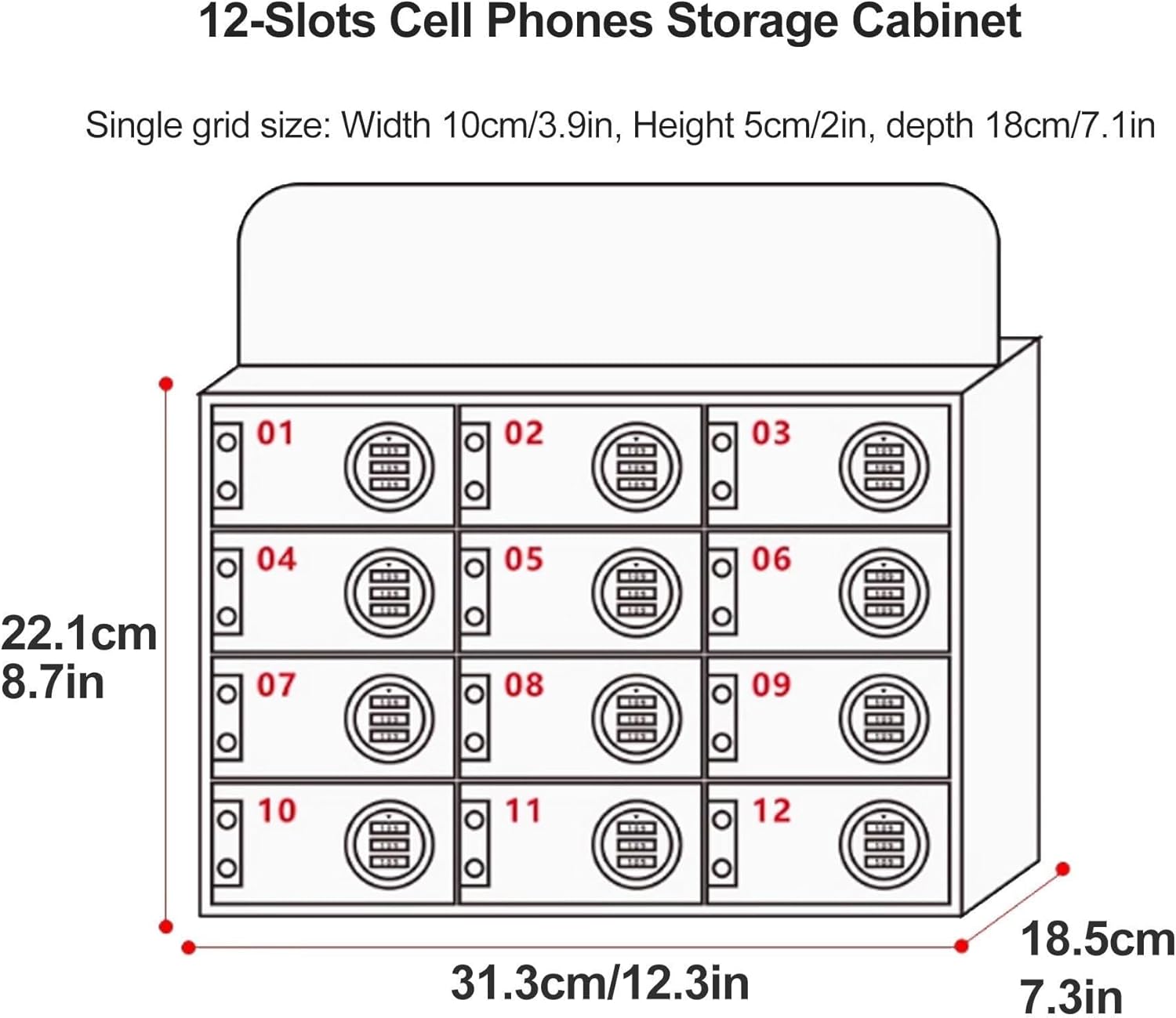 Portable Mobile Phone Storage Box,Acrylic Cell Phone Locker for Classroom Wall-Mounted Cell Phone Locker Box with Combination Lock Cell Phone Holder Storage,One Color-12Slots