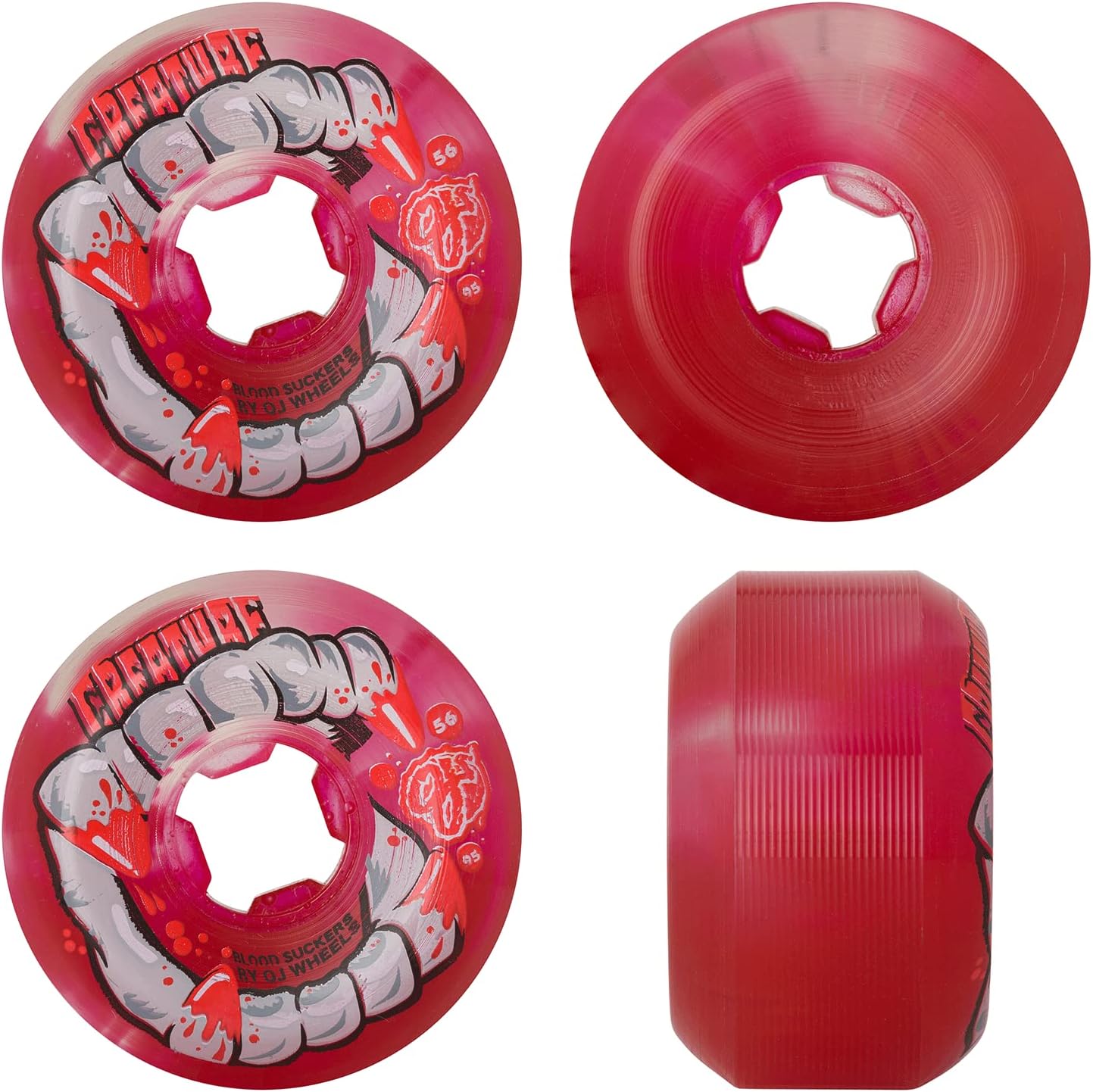 Skateboard Wheels 56mm DNA Curbsucker Bloodsuckers 95A Red Clear Swirl