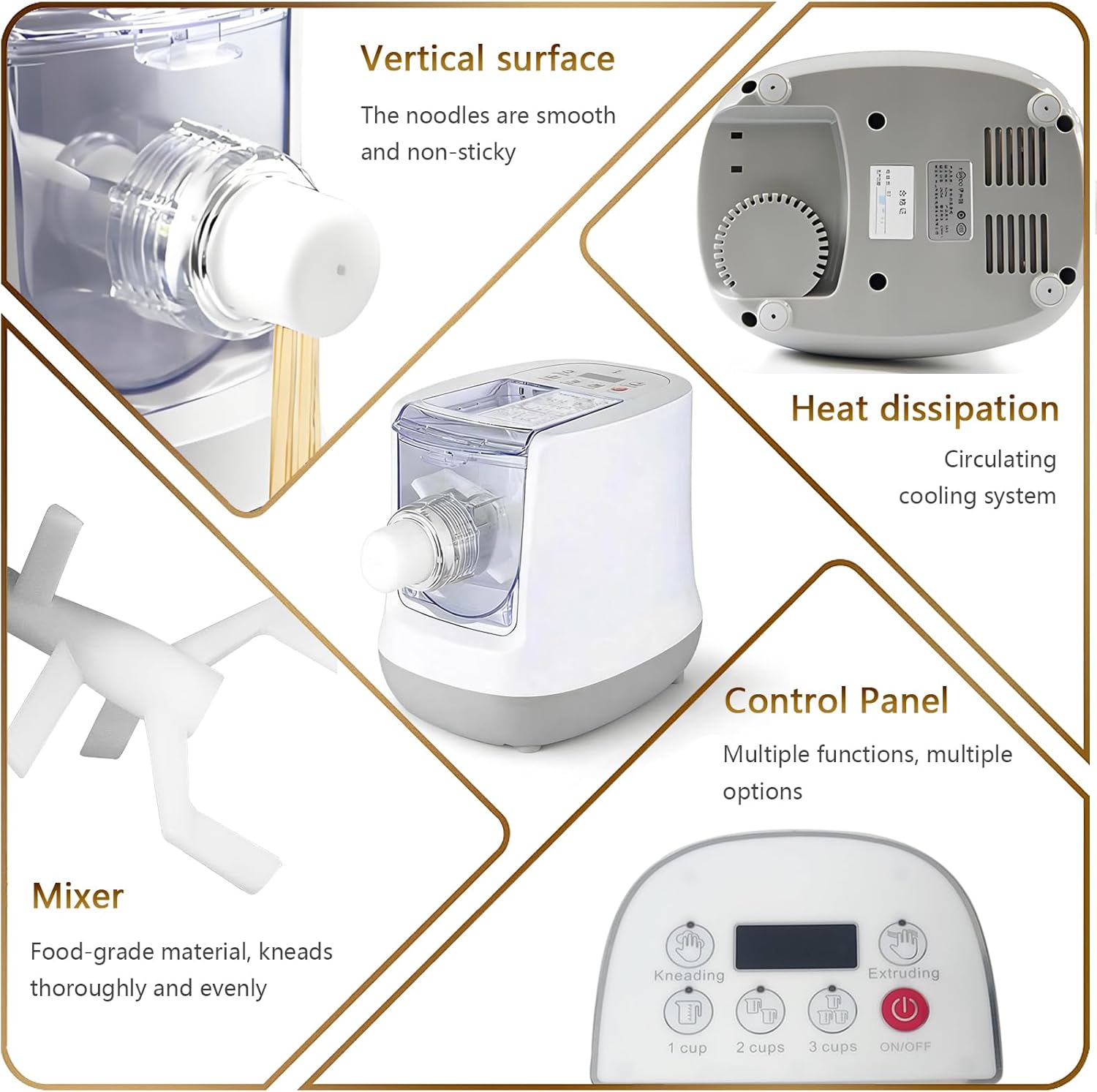 Electric Pasta Maker, Automatic Noodle Maker Machine with 13 Types of Noodles Molds, for Homemade Spaghetti, Fettucine, Penne, Dumpling, 650G Large Capacity, Smart Button, with Display Screen