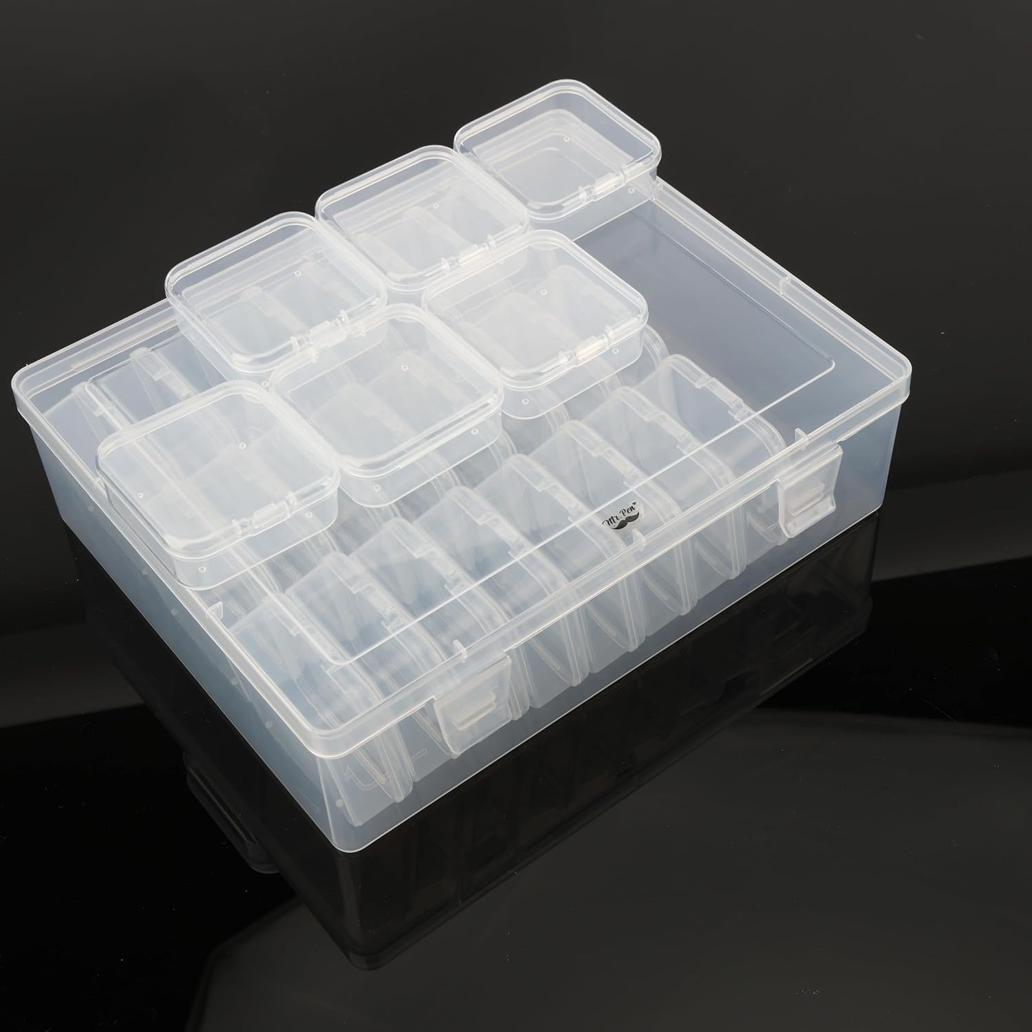 Mr. Pen- Bead Organizer Box, 30 Mini Clear Beads Organizers and Hinged Lid