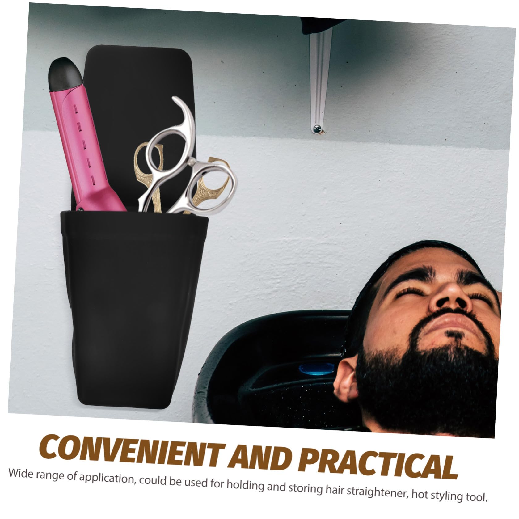 WOONEKY Porta Piastra per Chioma in Silicone Isolante Nero con Ventosa, Custodia Protettiva Resistente al Calore per Strumenti di Styling da Viaggio